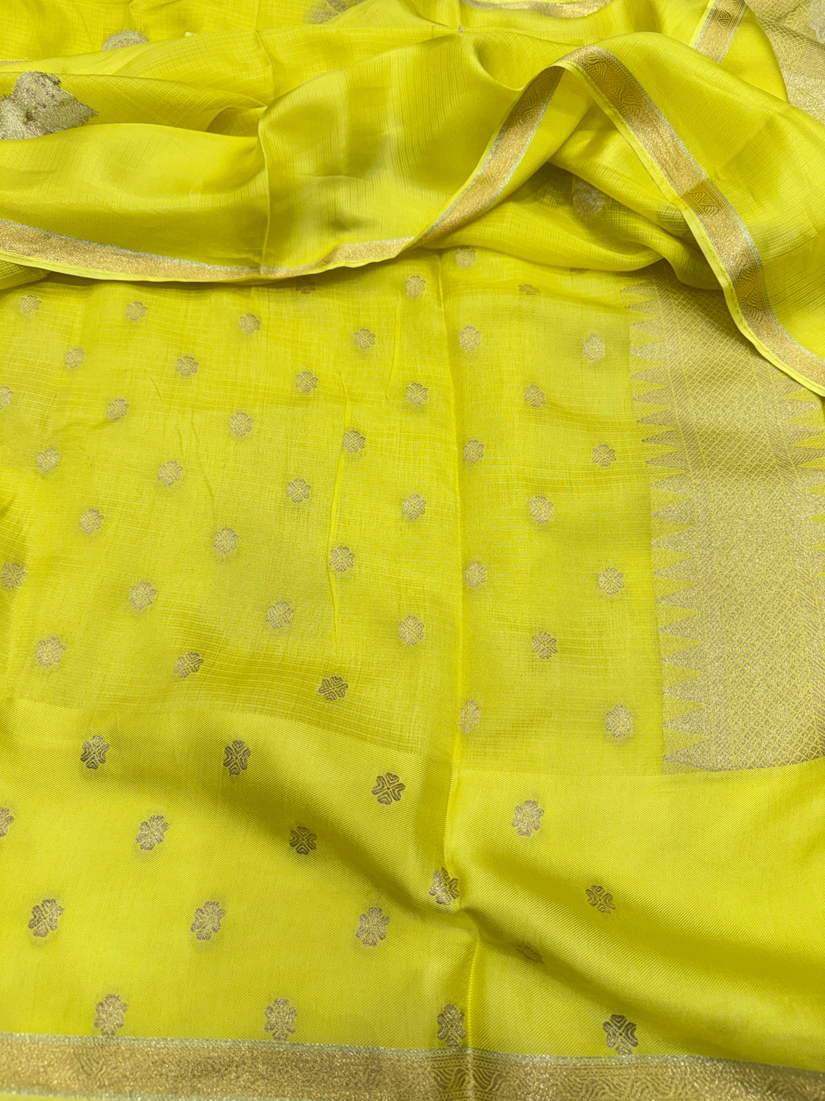 Neon Green Buttas Manipuri Kota Silk Saree