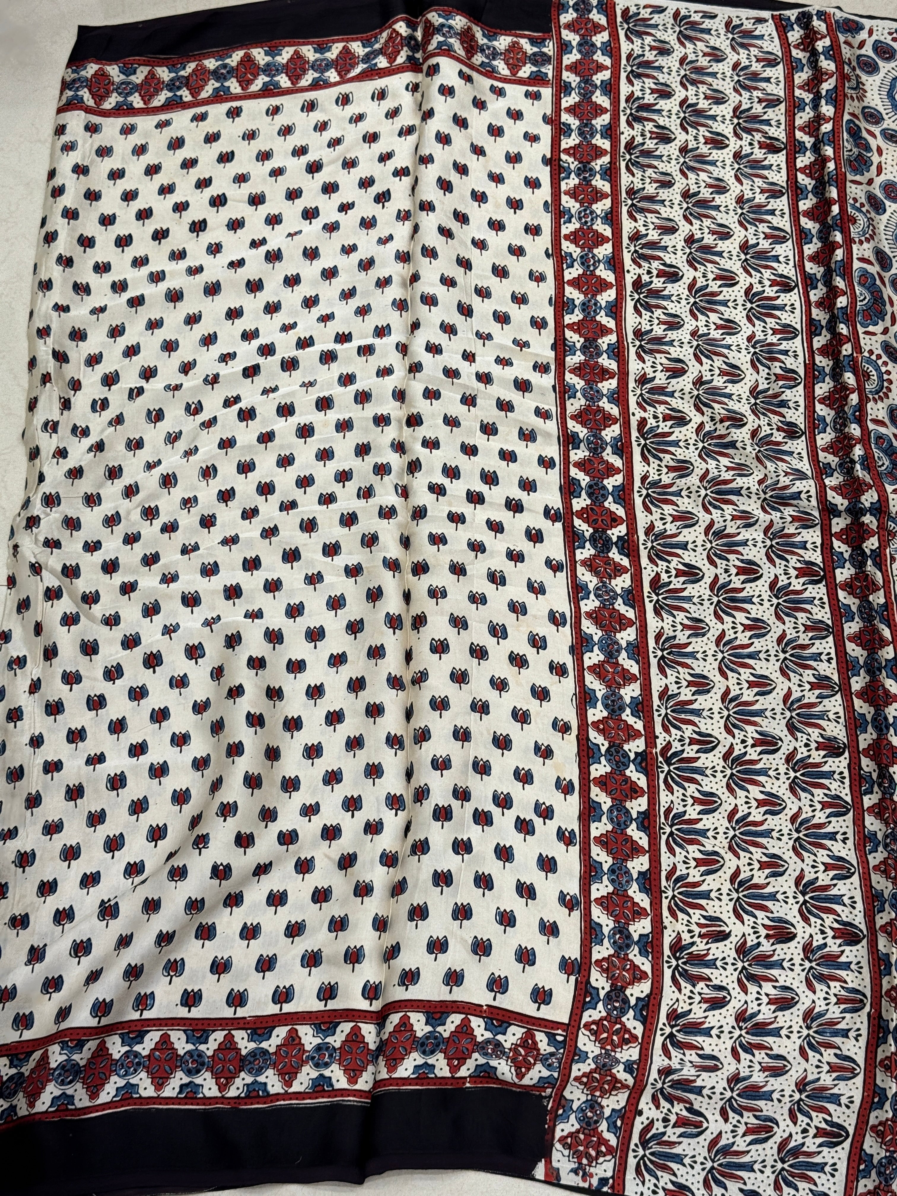 White Lotus Butts Ajrakh Modal Gajji Silk Saree