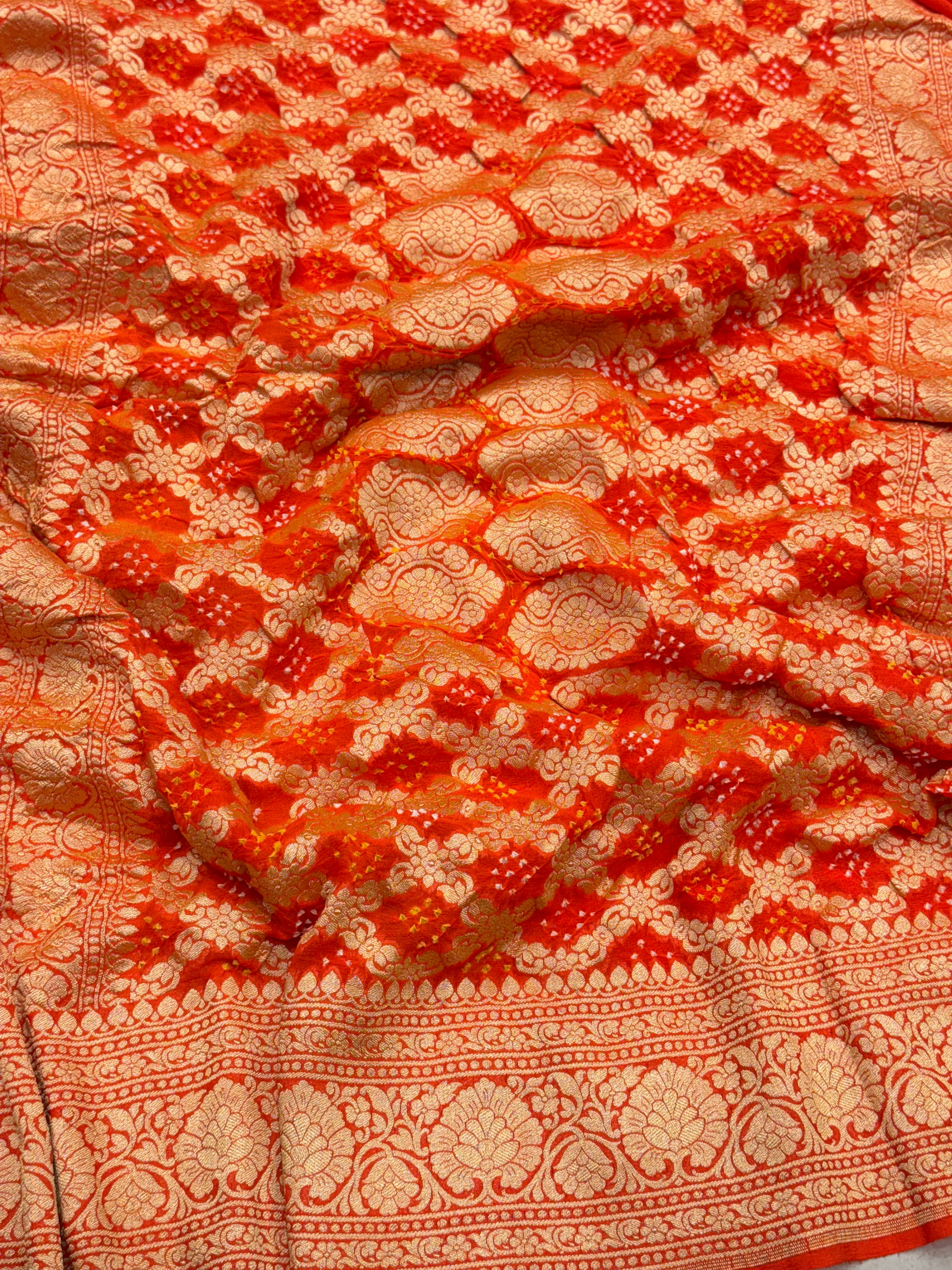 Orange Bandhej Bandhini Saree