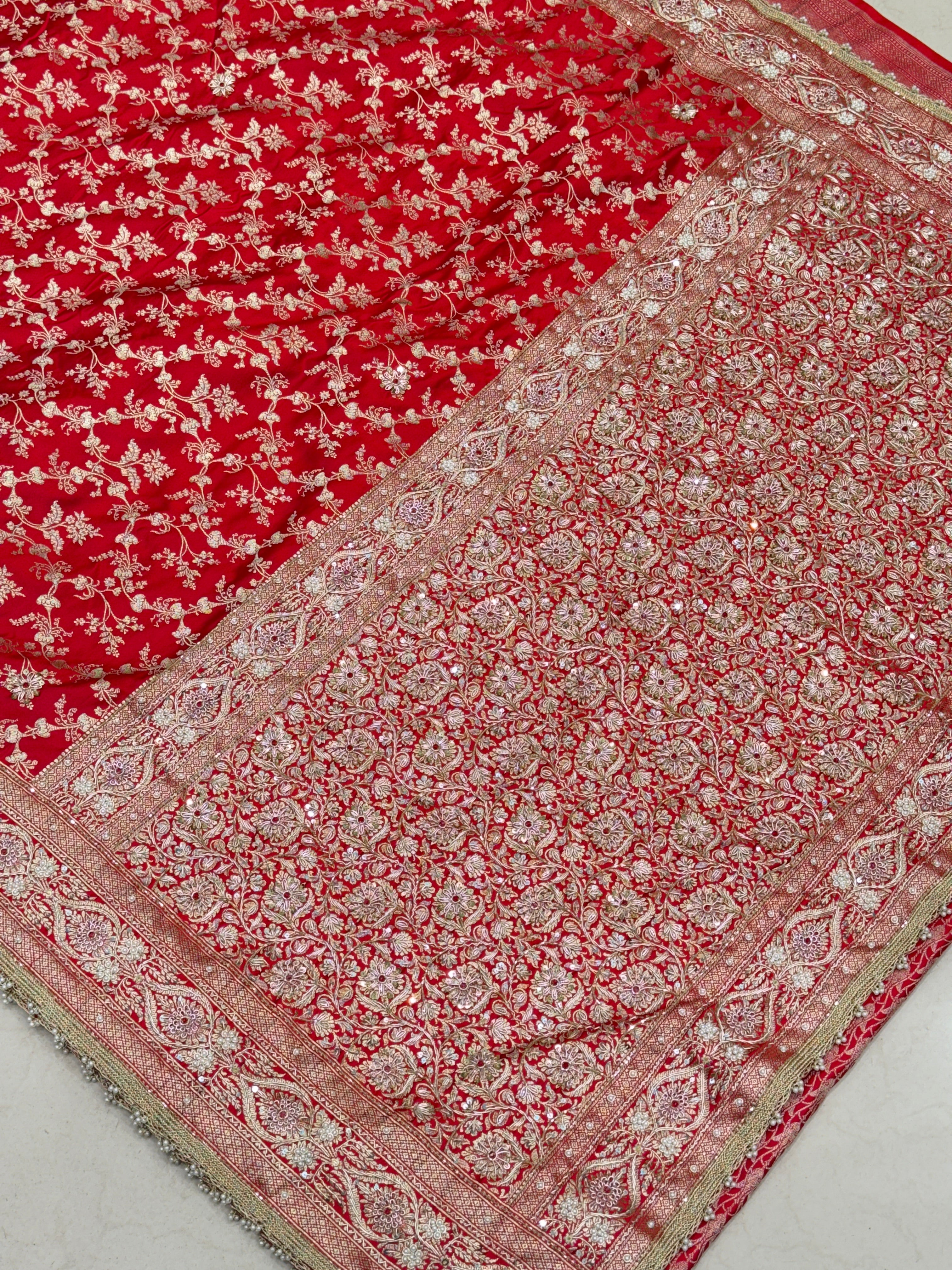Red Banarasi Crystal Embroidery Saree