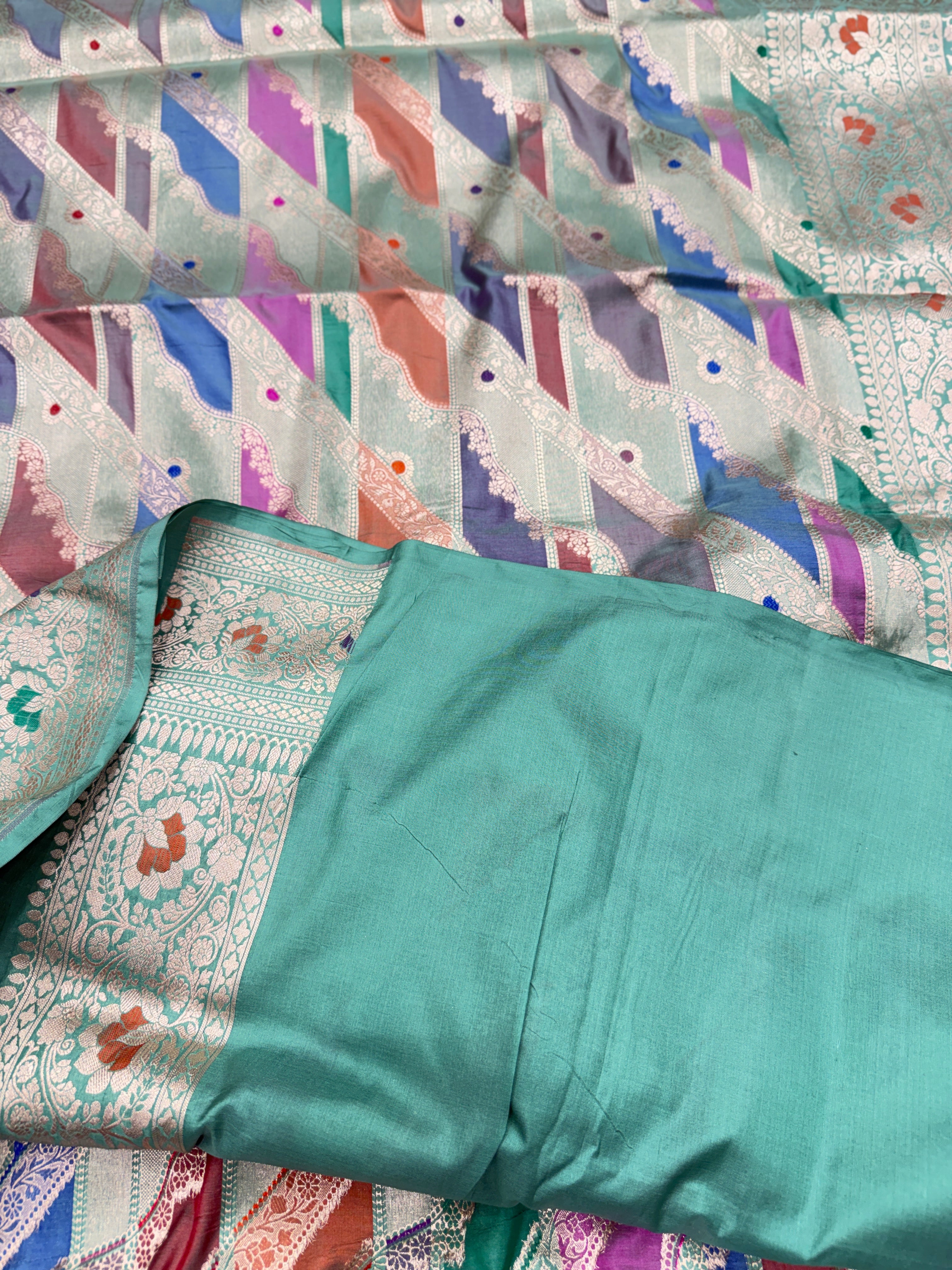 Sea Green Banarasi Rangkat Handloom Katan Pure Silk Saree