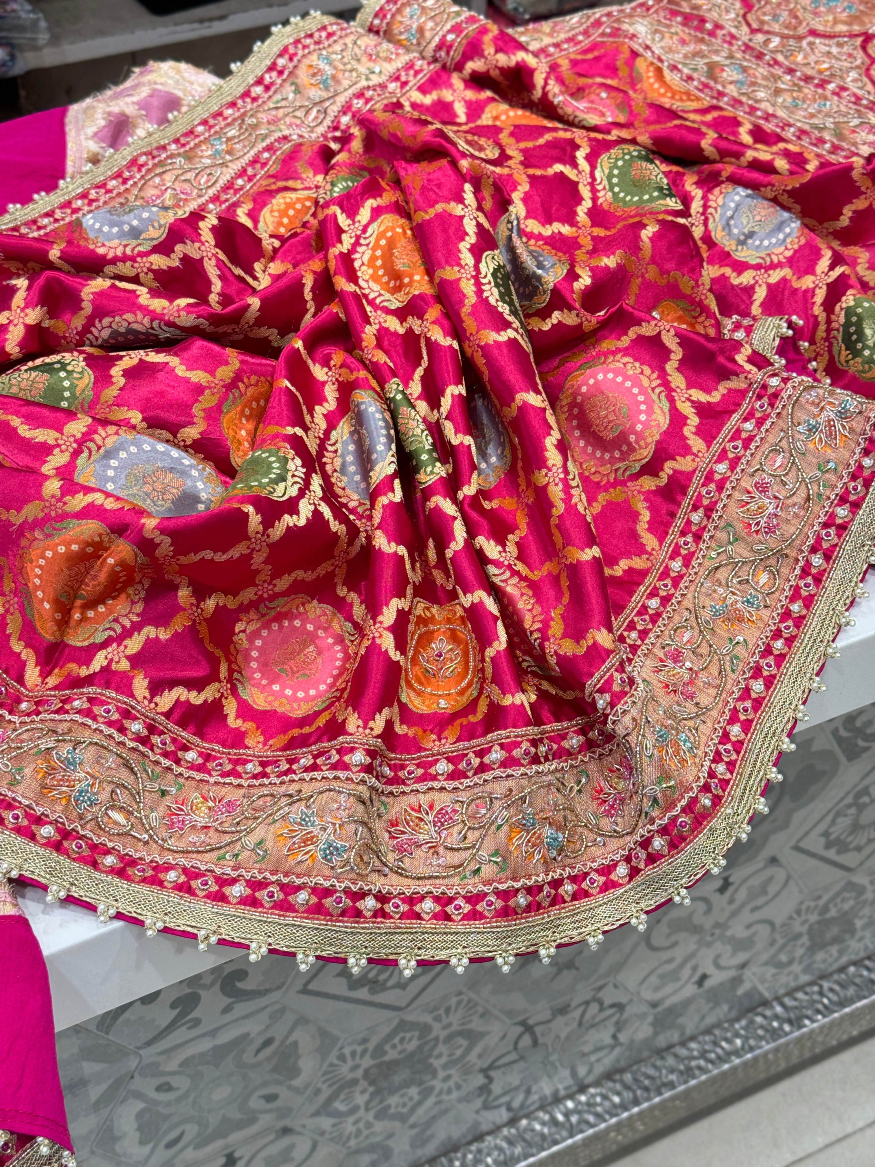 Rani Modal Rangkat Banarasi Hand Embroidery Saree