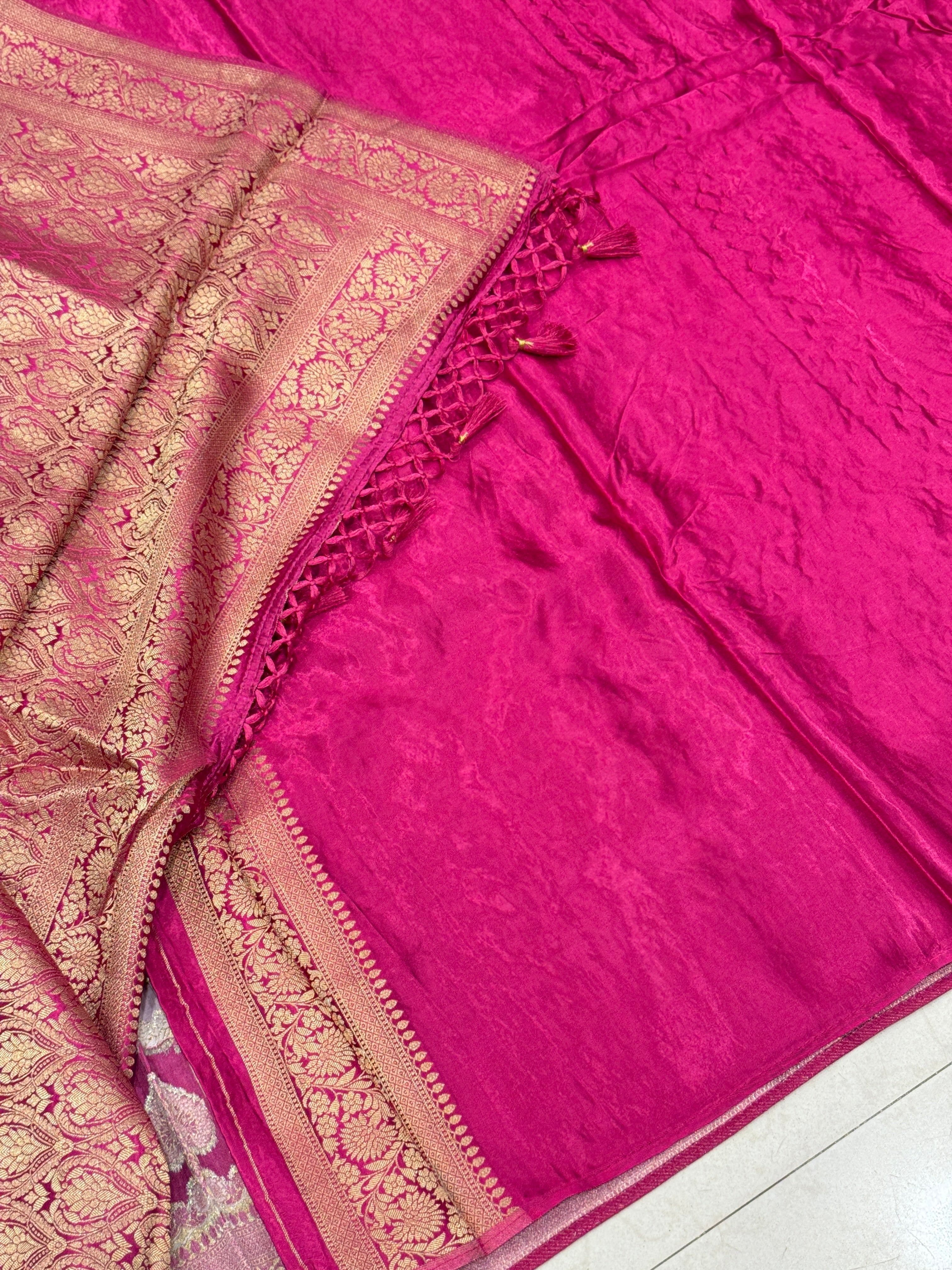 Raspberry Butta Banarasi Modal Satin Rangkat Saree