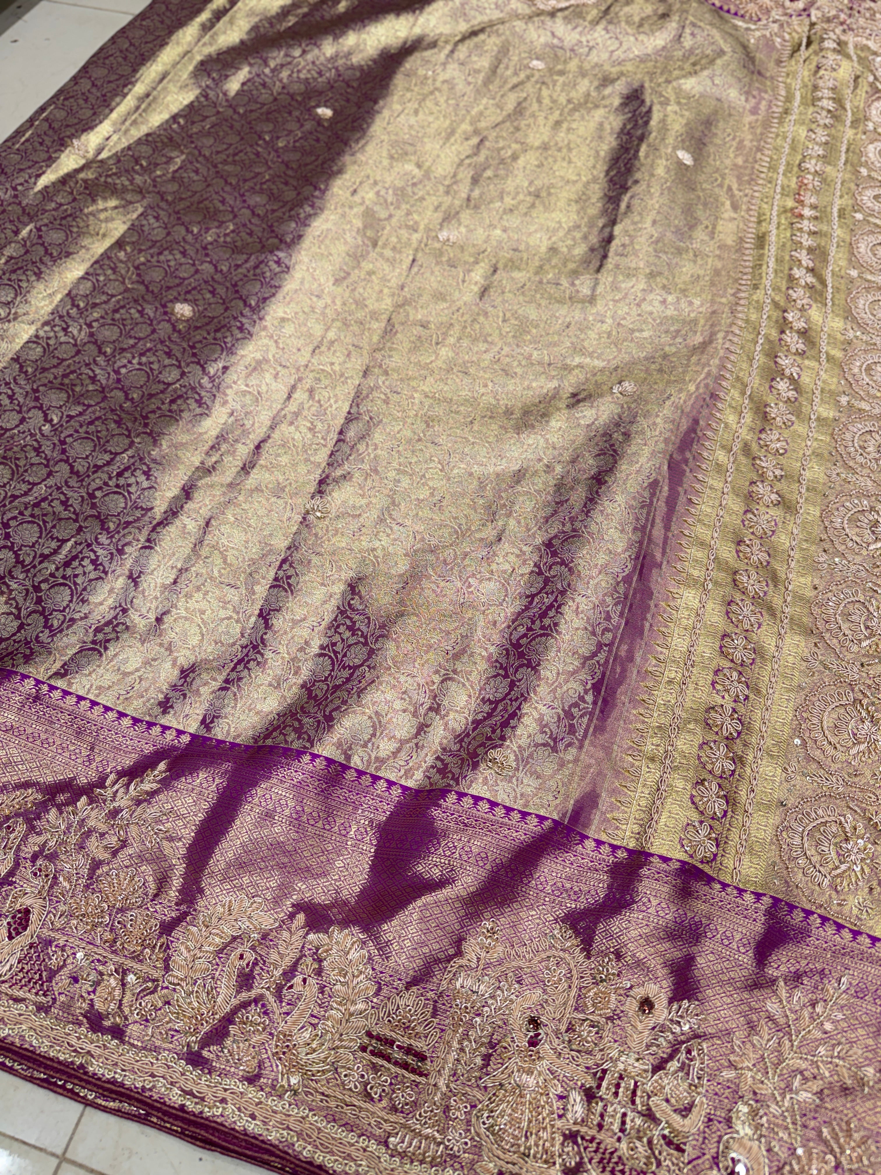 Purple Kanjivaram Doli Zardosi Hand Embroidery Saree