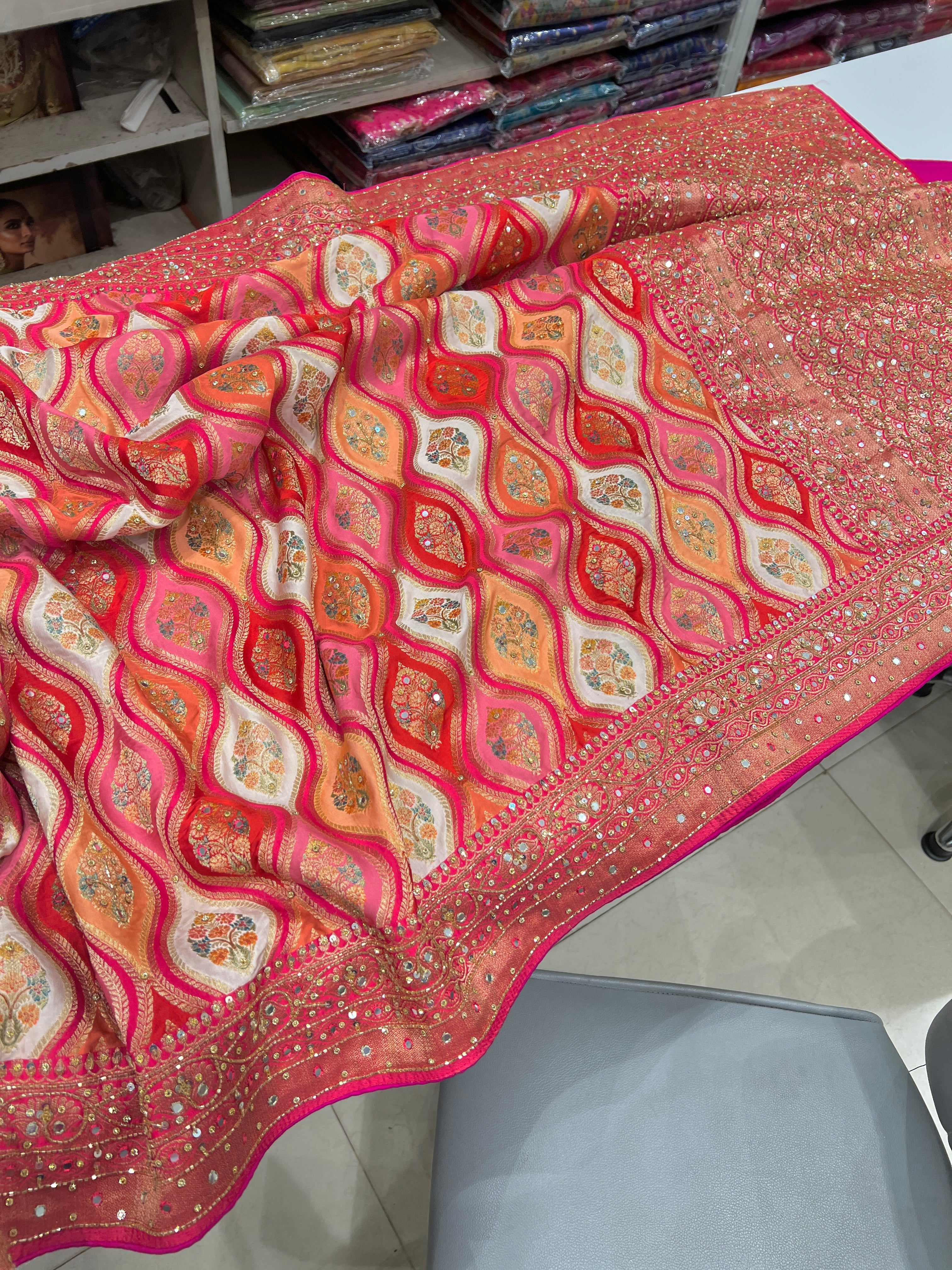 Rangkat Modal Satin Hand Embroidery Saree