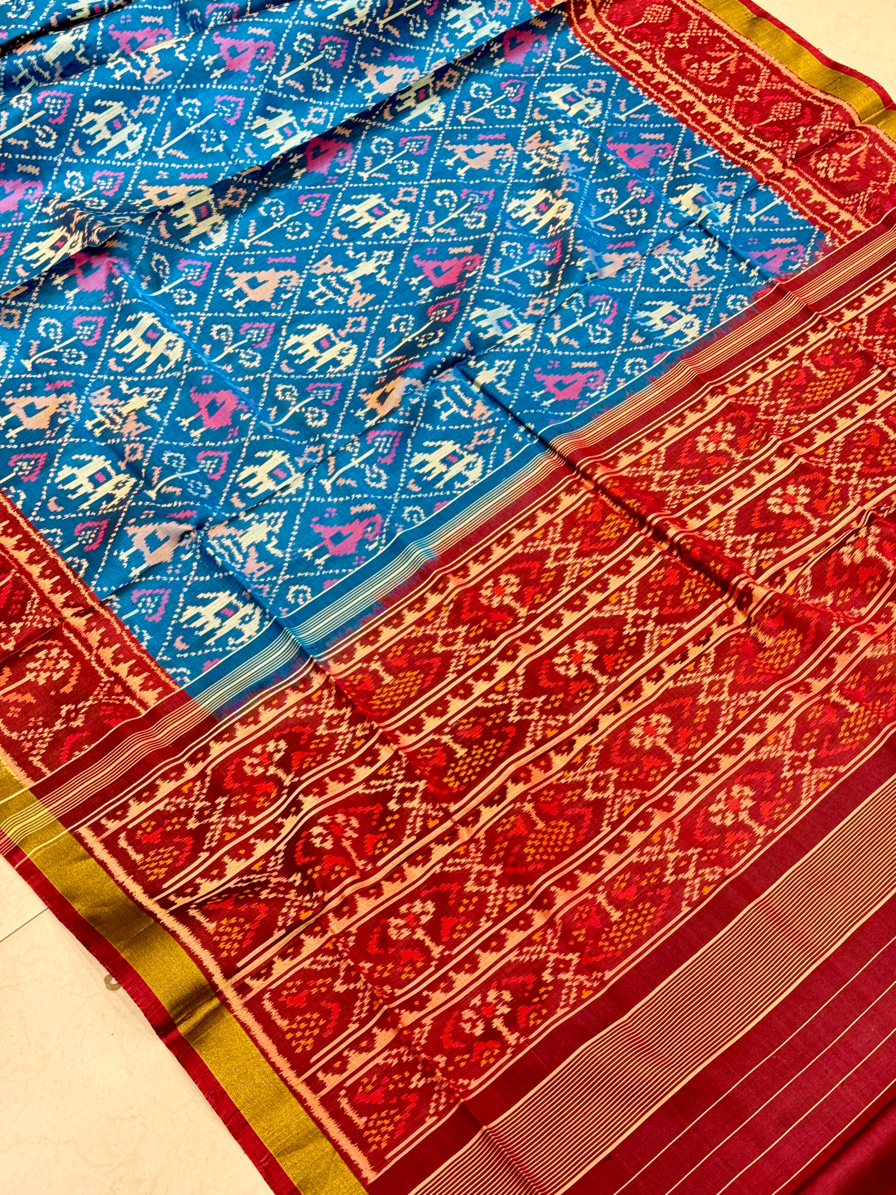 Petrol Blue Traditional Handloom Rajkoti Patola Saree