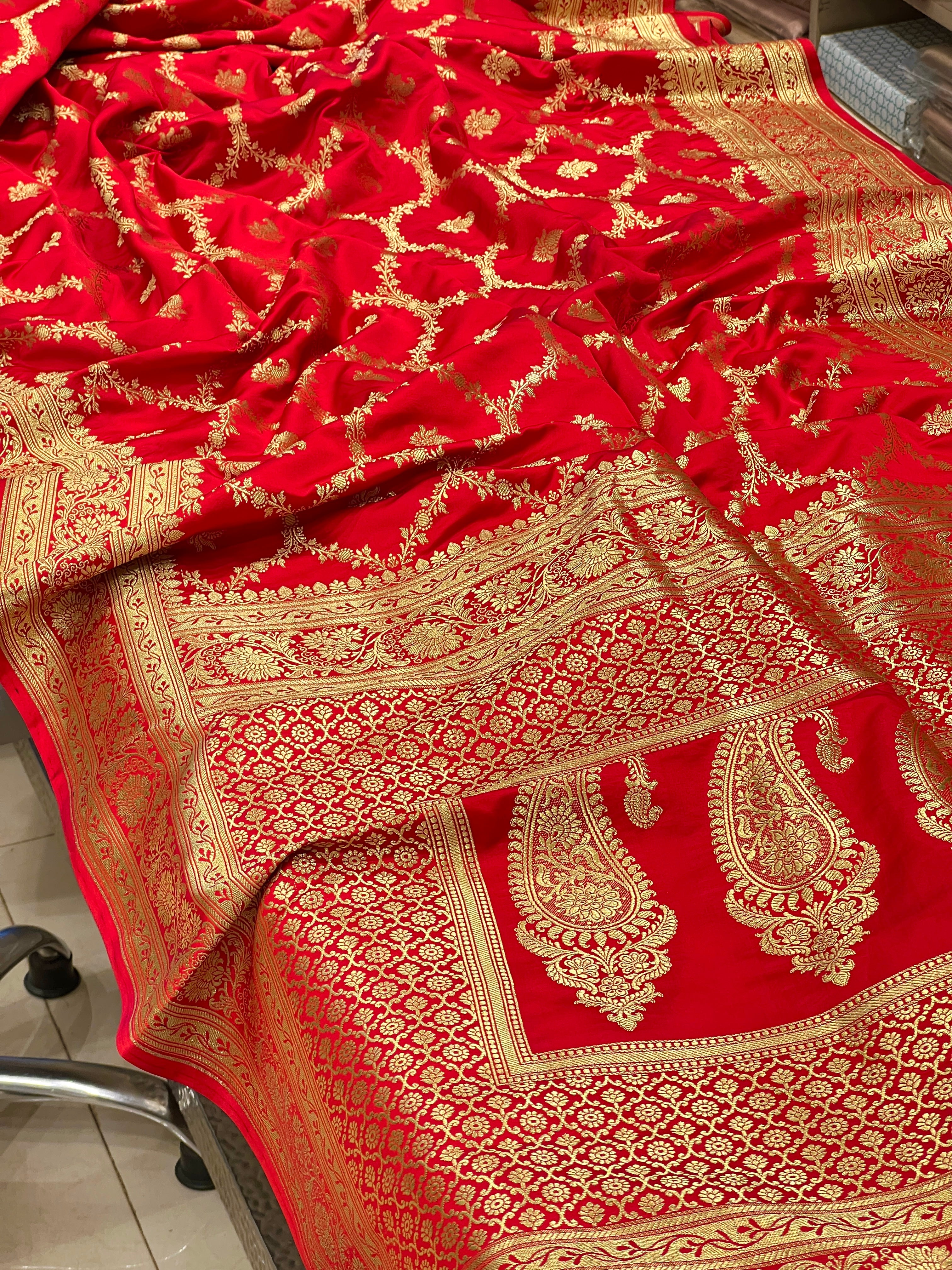 Red Banarasi Silk Contemporary Design Saree