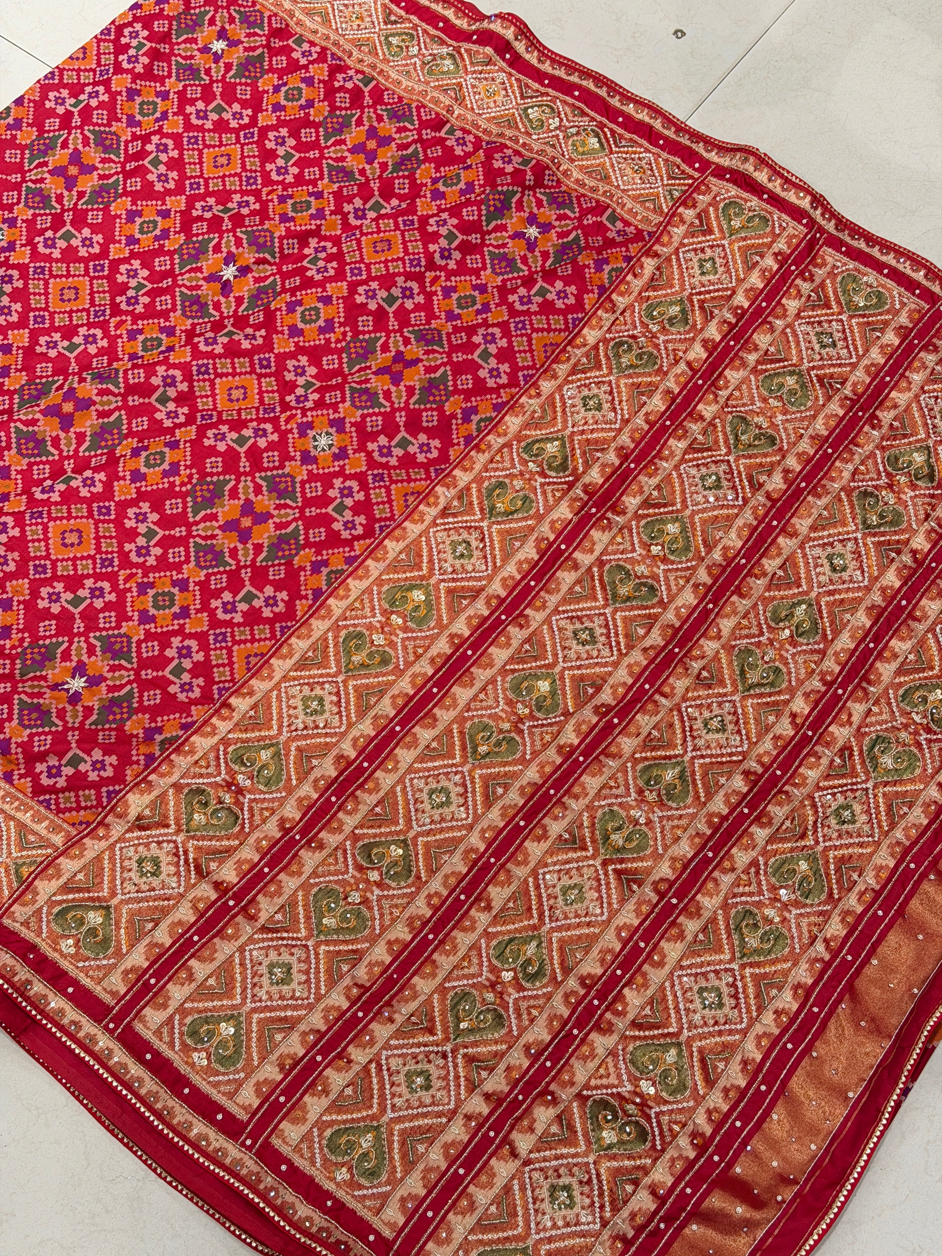 Red Patola Rata Bhat Hand Embroidery Saree