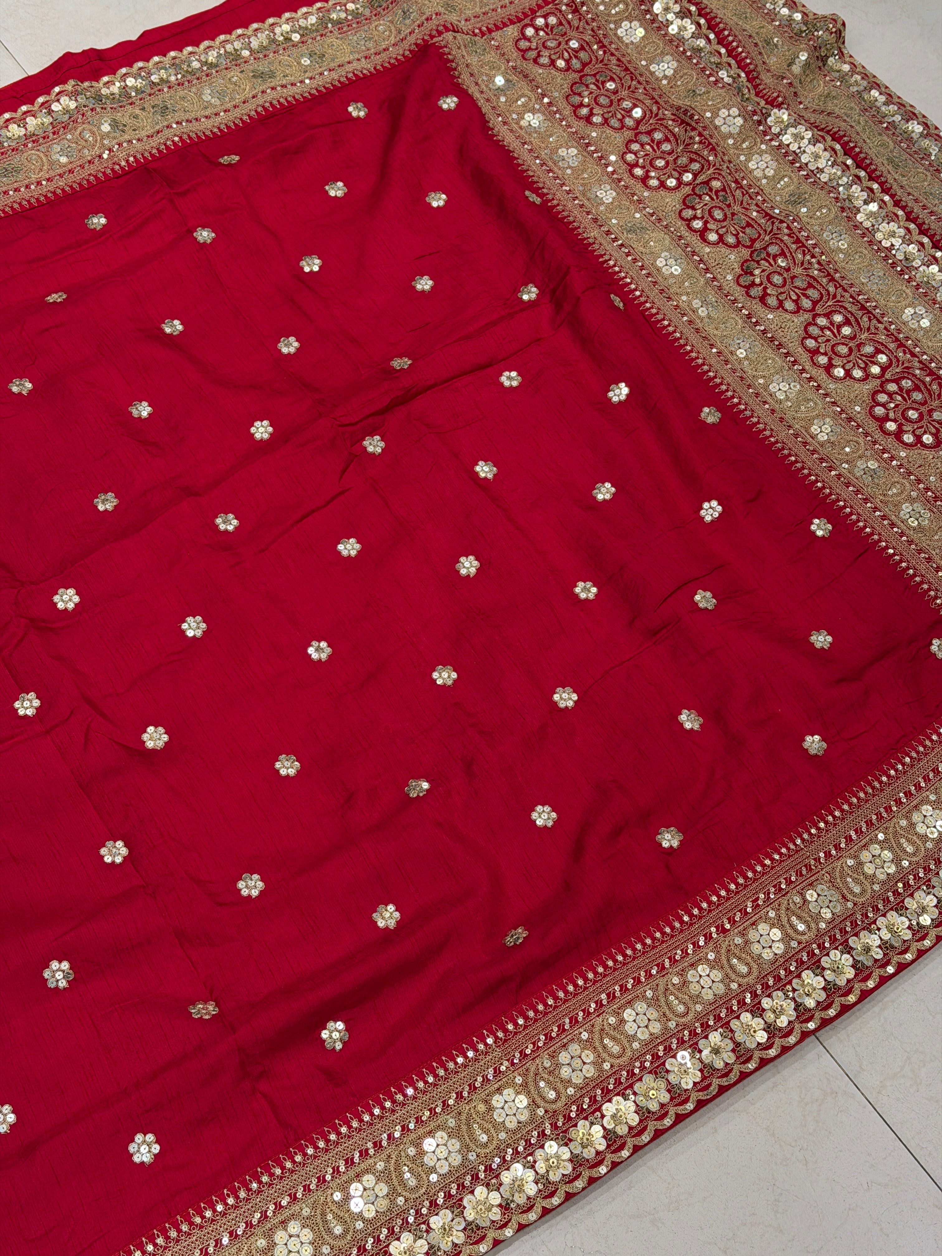 Red Sabyasachi Inspired Marodi Embroidery Pure Silk Saree jaal pallu Saree