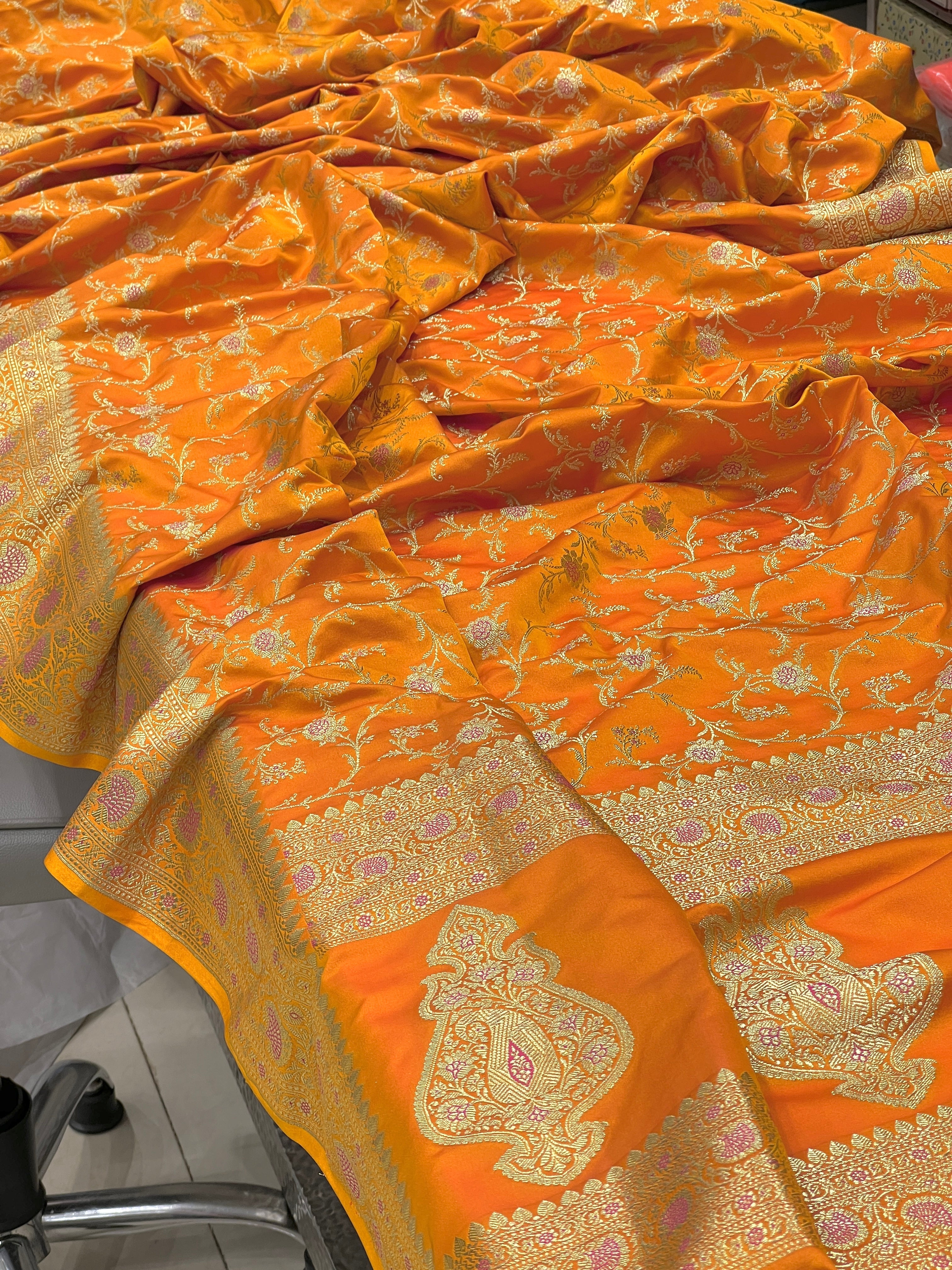 Orange Yellow Banarasi Silk Saree