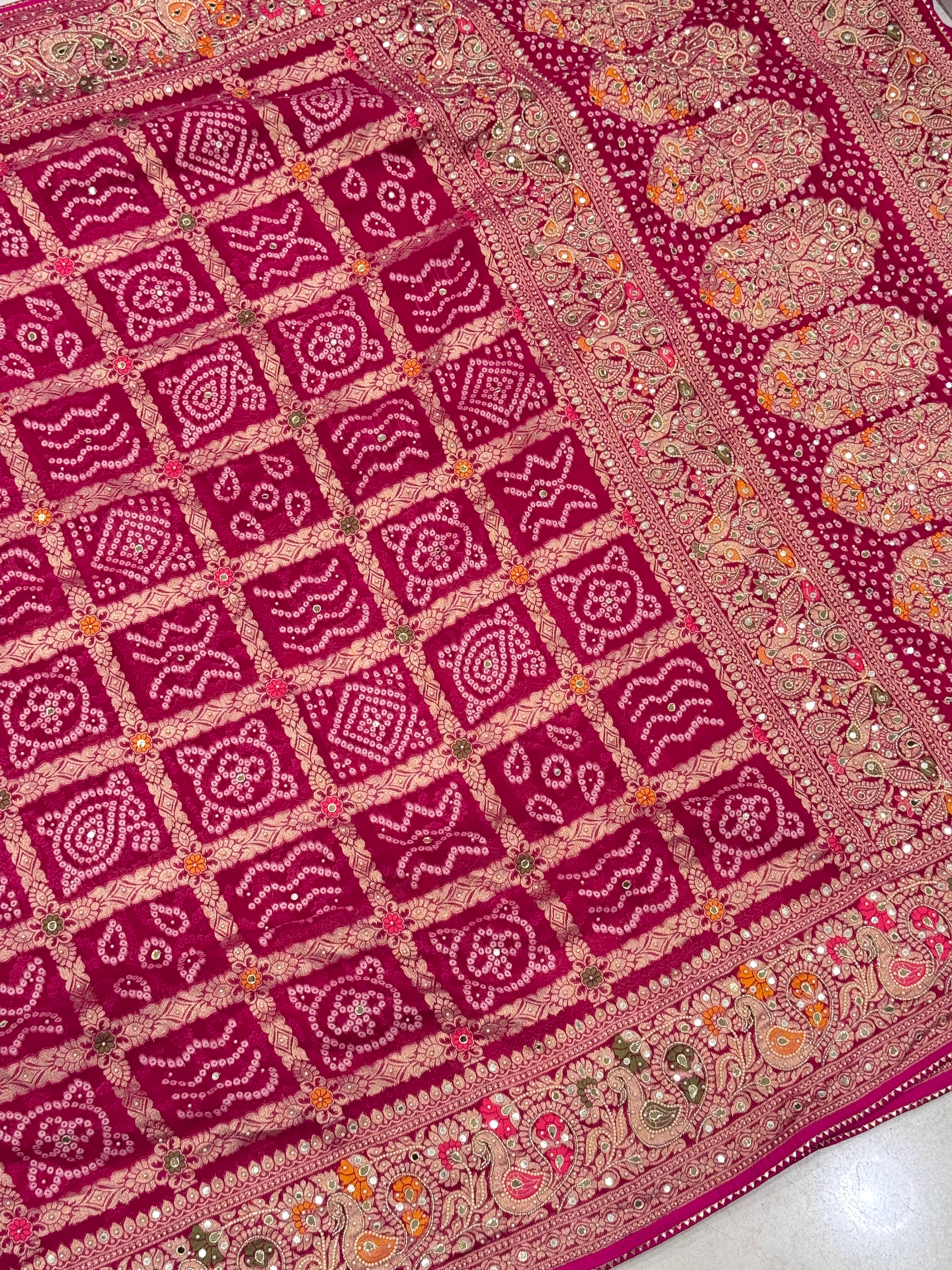 Rani Gharchola Moti Hand Embroidery Saree