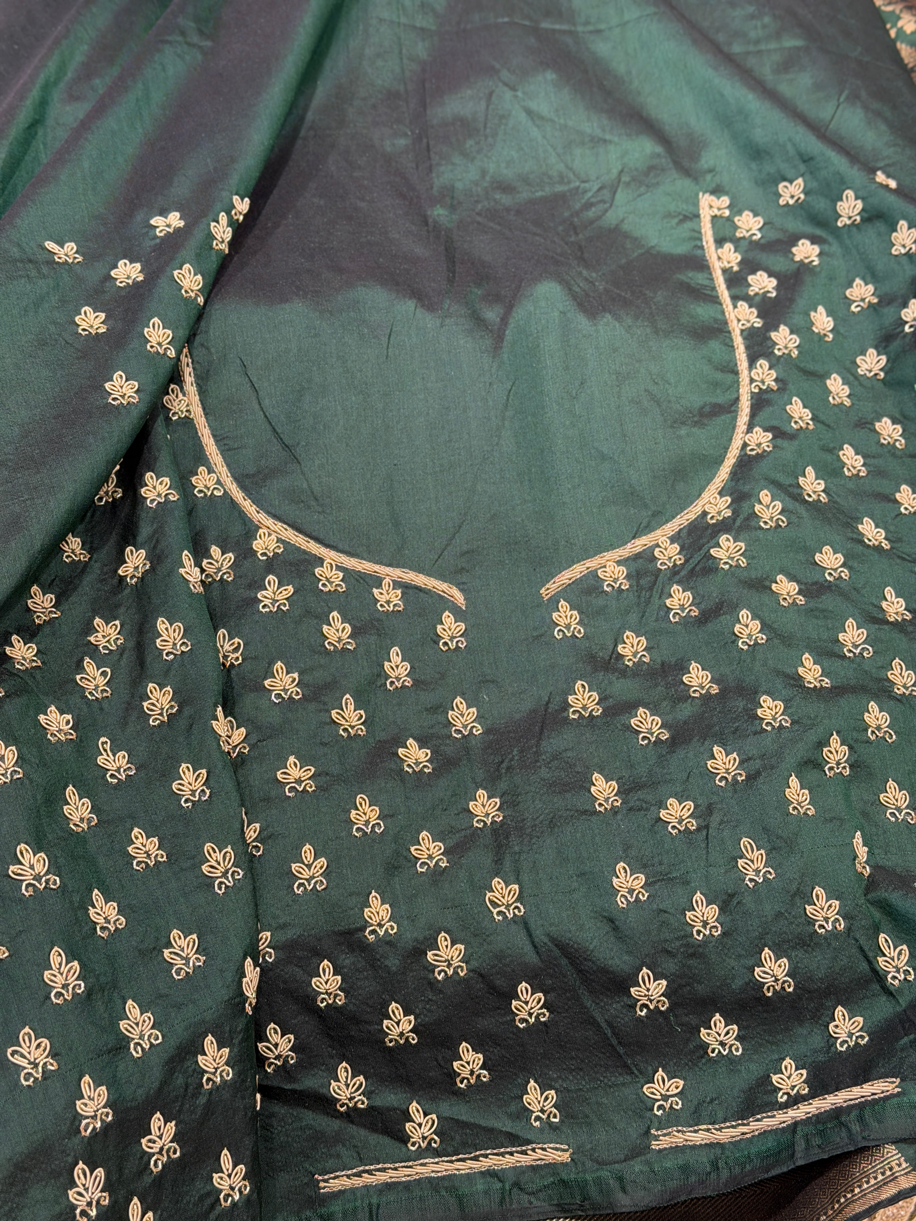 Bottle Green Handloom Banarasi Pure Katan Doli Zardosi Embroidery Saree