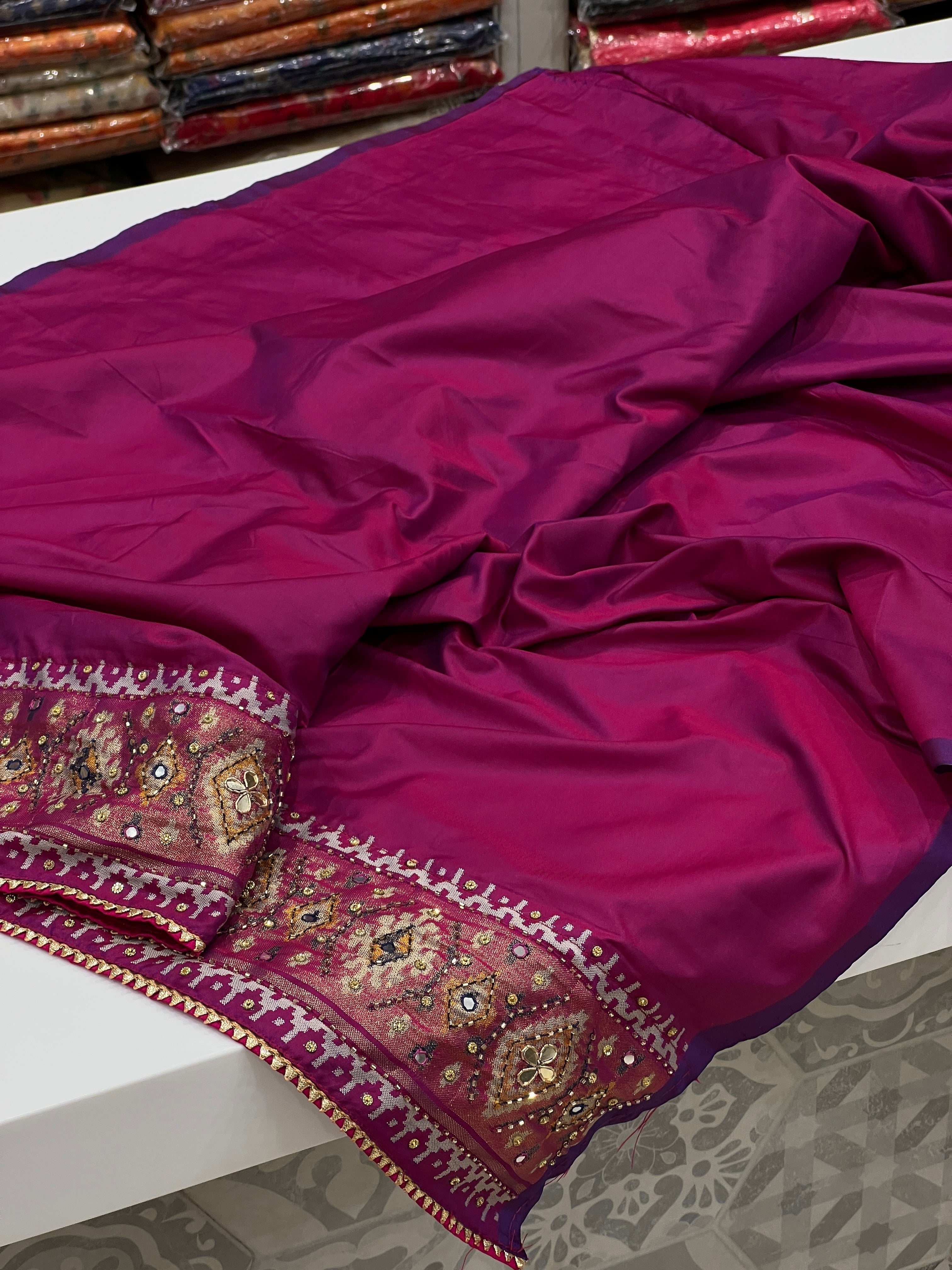 Wineish Purple Patola Hand Embroidery Saree