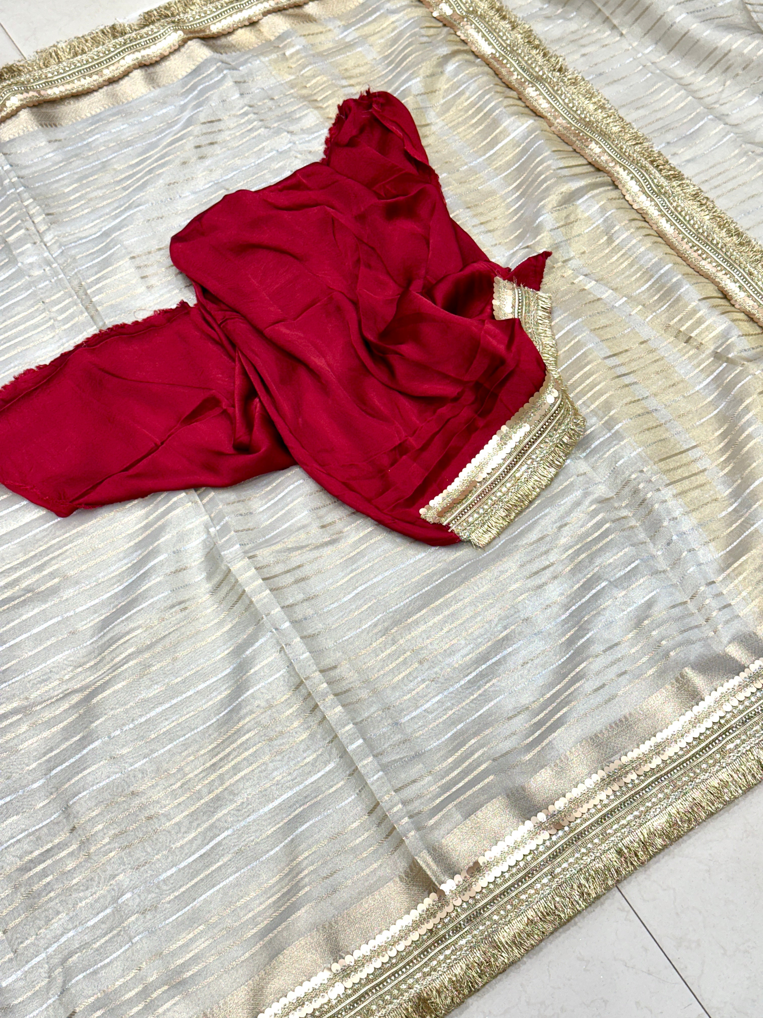 Tissue Contemporary Weave Saree Maharani Lace Contrasting Blouse