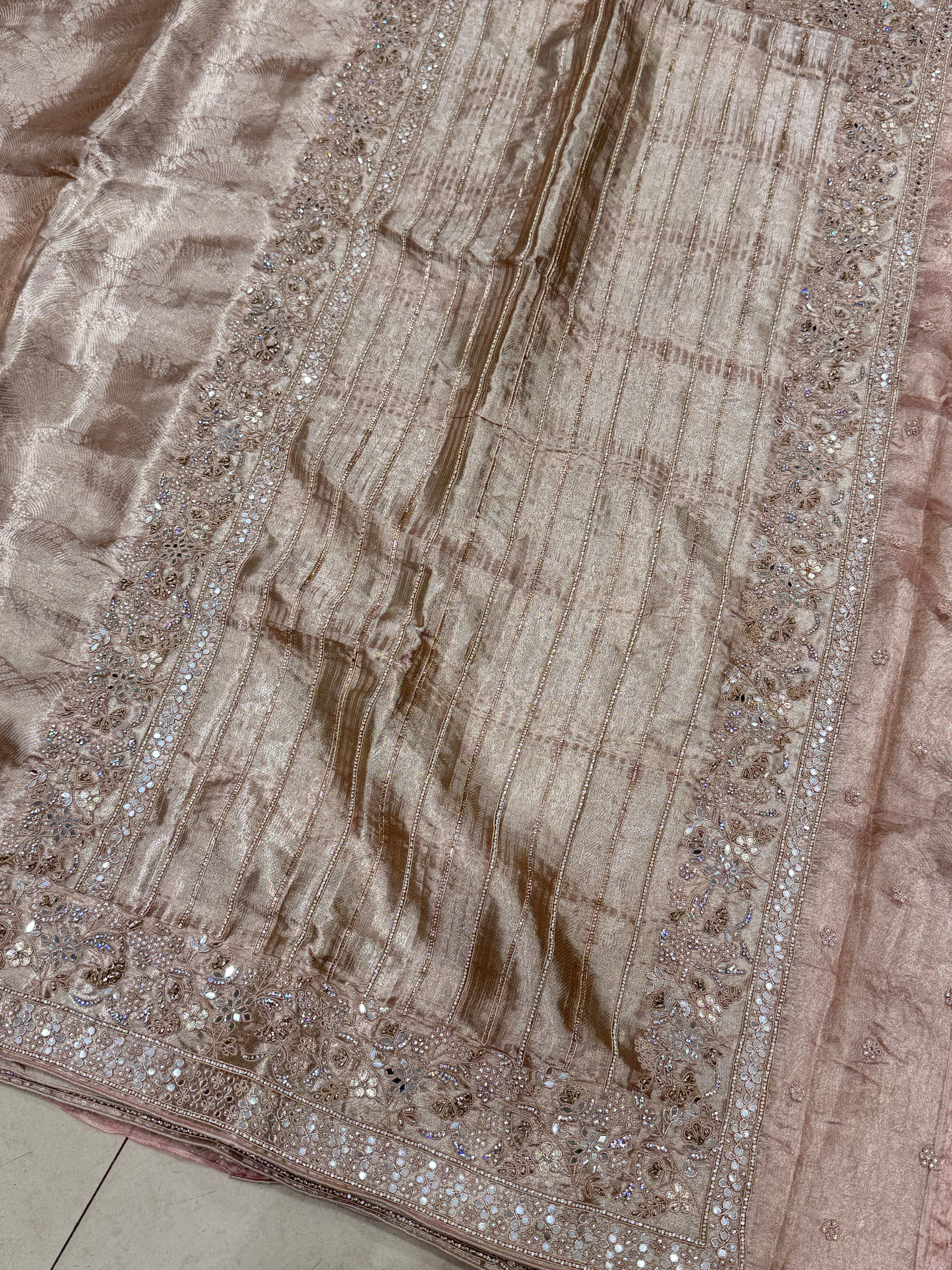 Light Pink Tissue Kanjivaram Hand Embroidery Saree