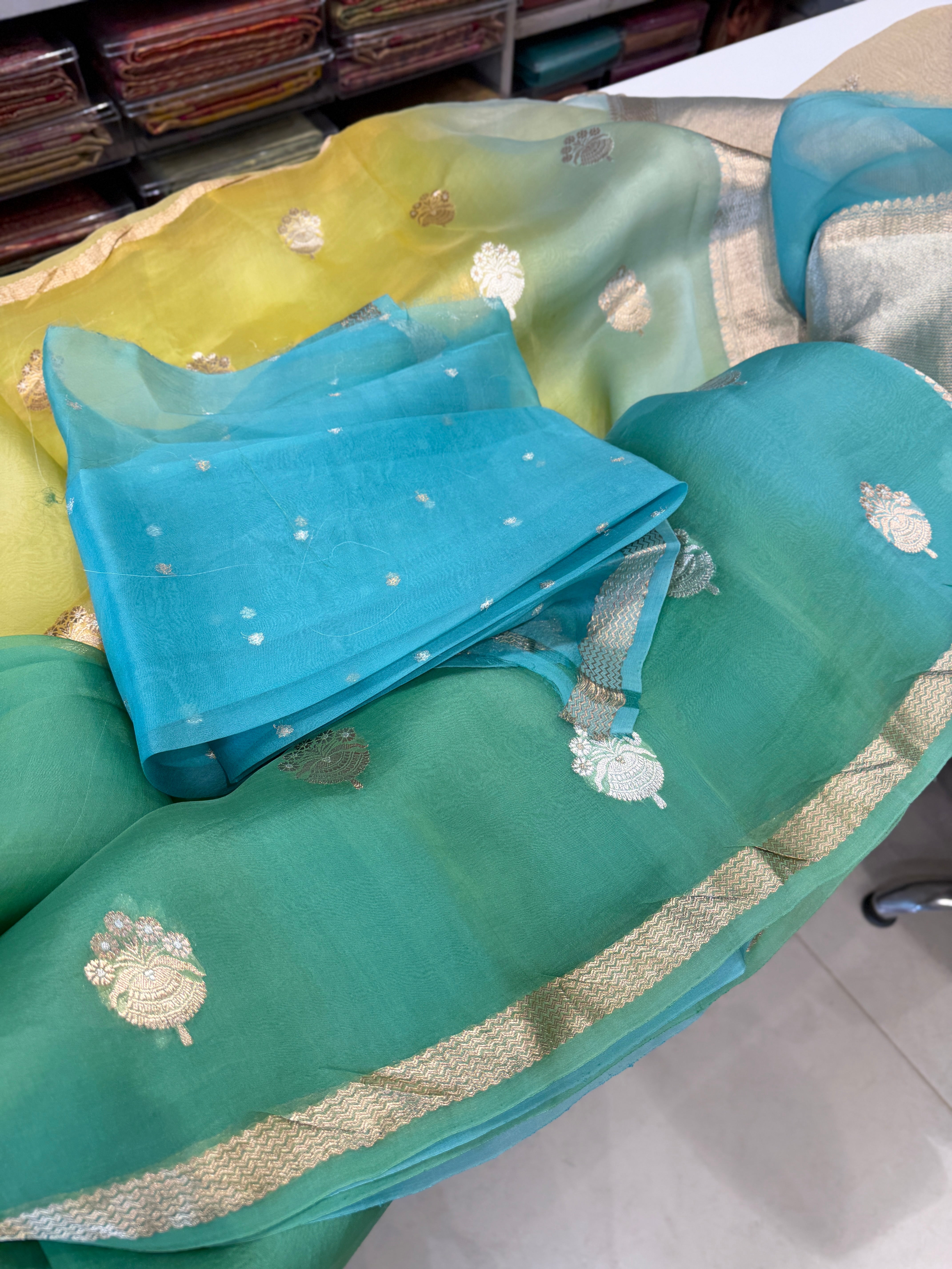 Green Shaded Banarasi Kora Handloom Saree