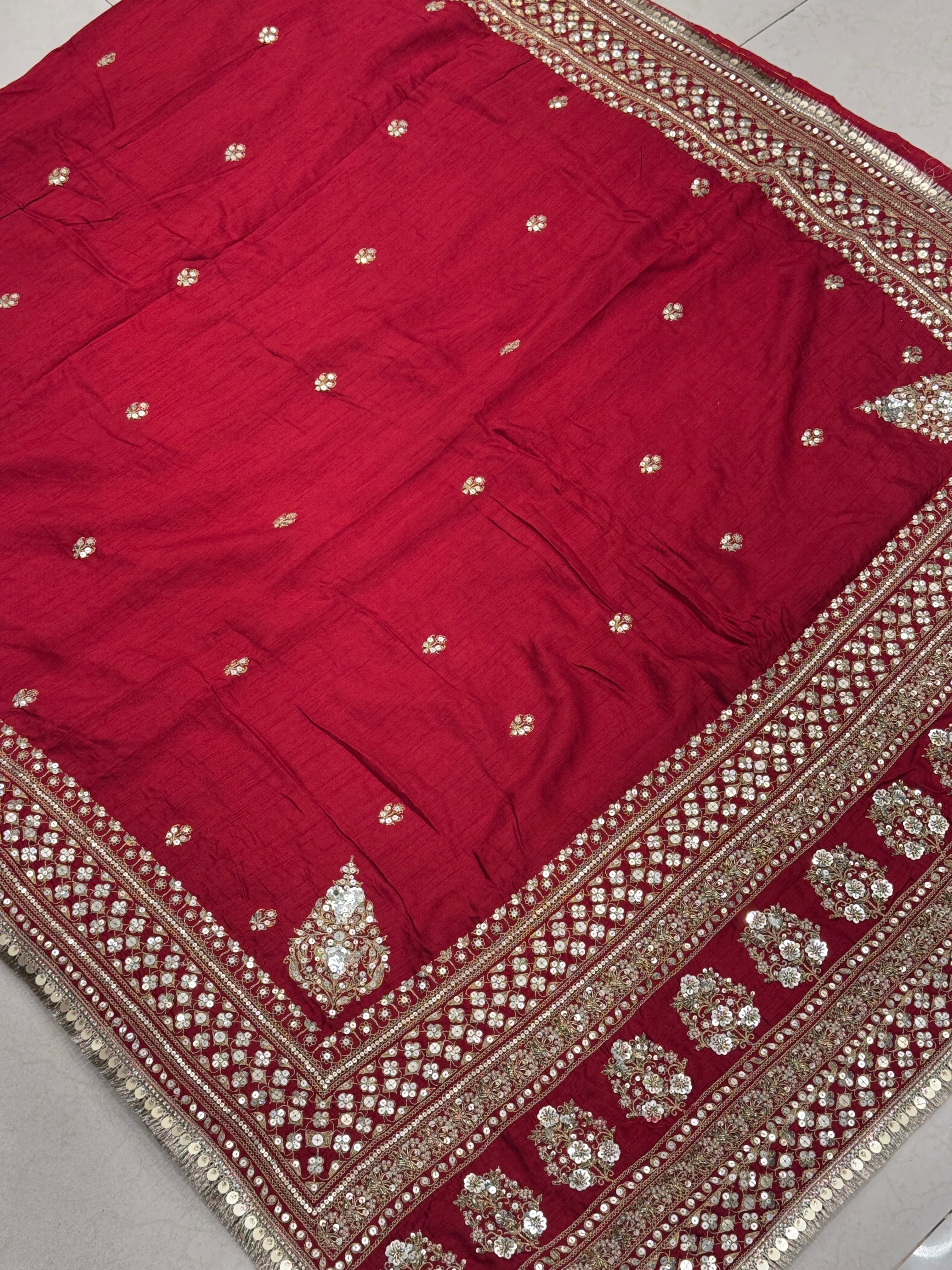 Maroon Marodi Embroidery Pure Silk Saree
