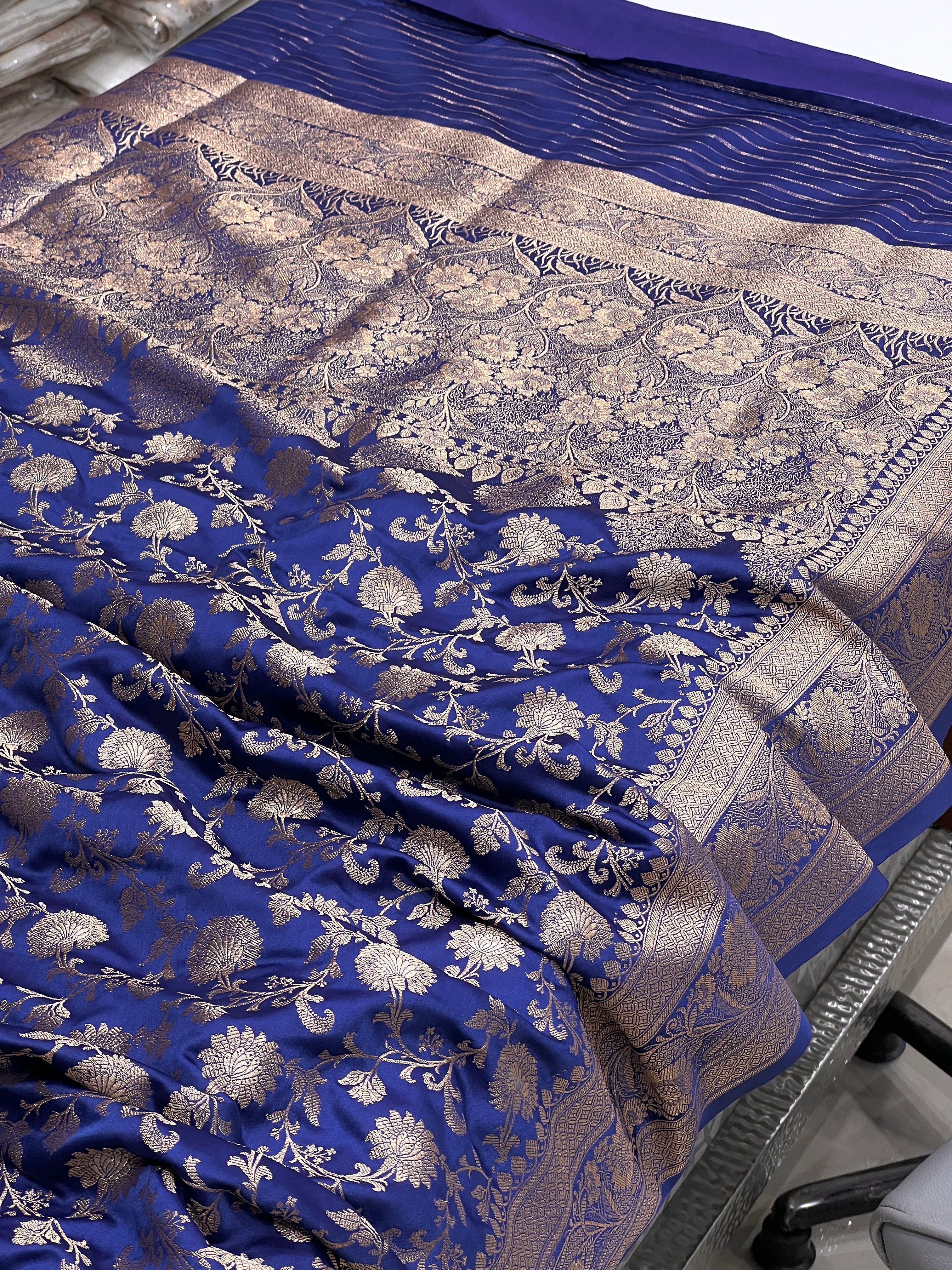 Blue Banarasi Silk Small Jaal Saree