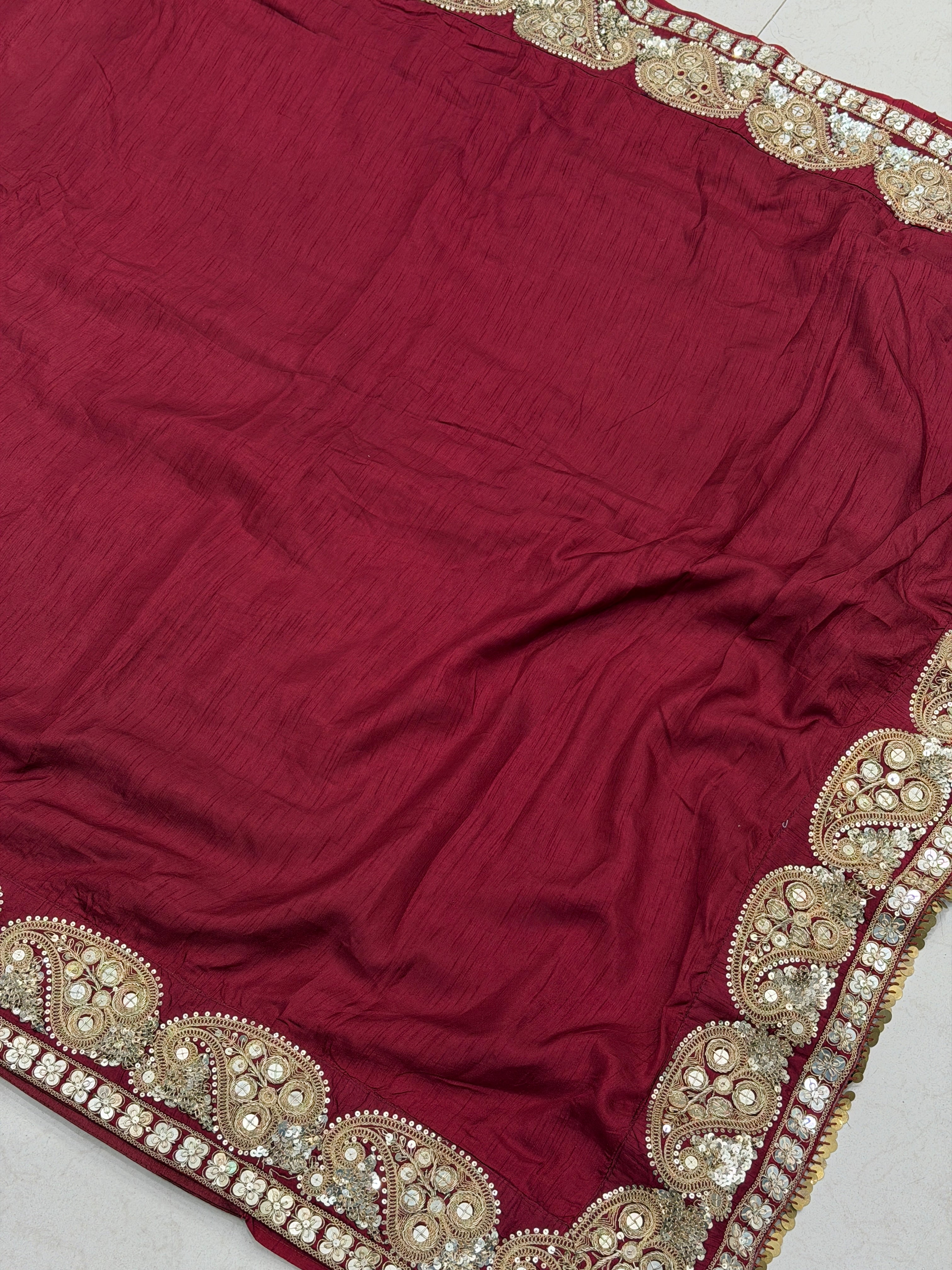Maroon Keri Buttas Marodi Embroidery Sabyasachi Inspired Pure Silk Saree