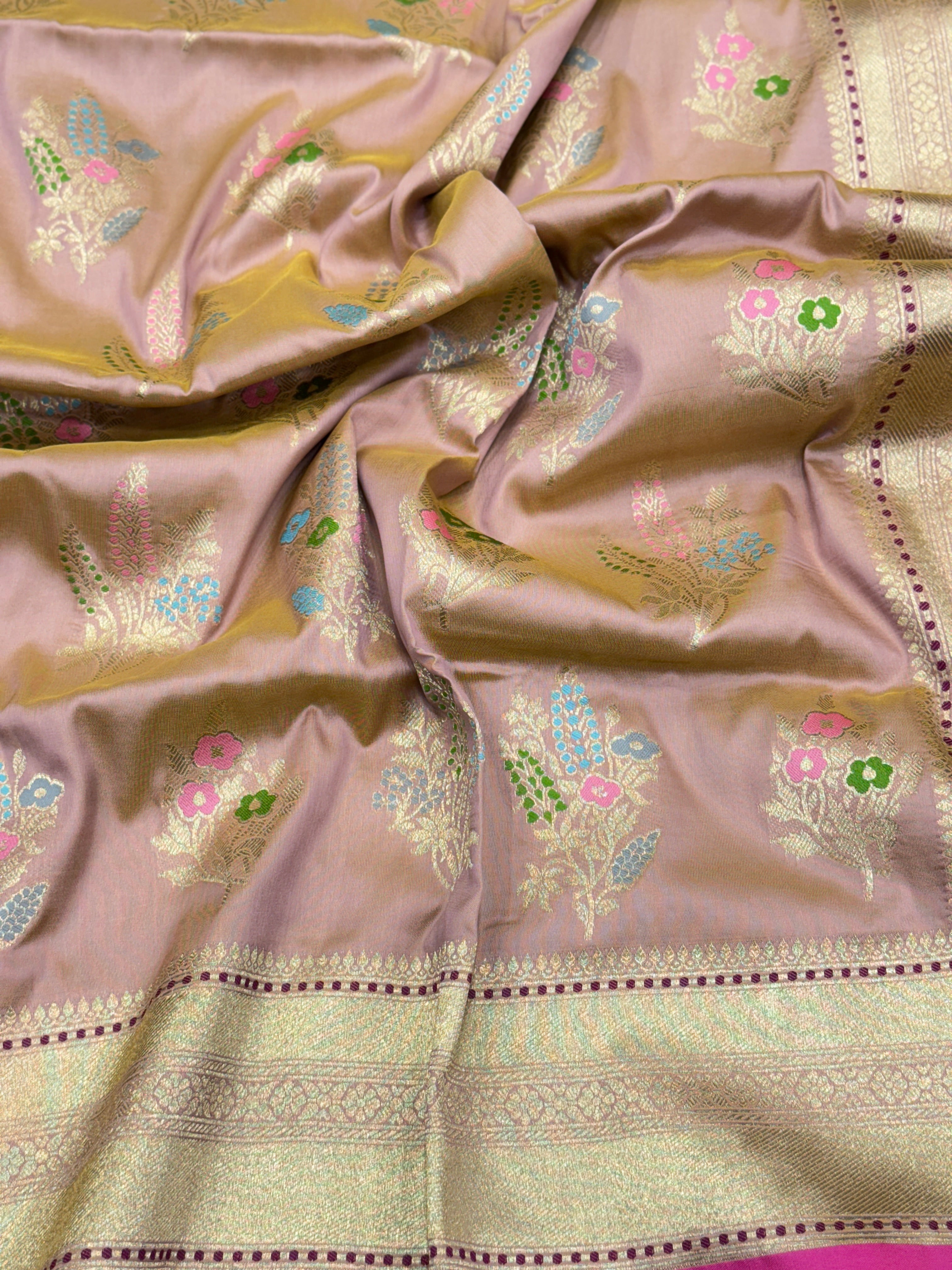 Pastel Pink Paisley Butta Banarasi Silk Saree