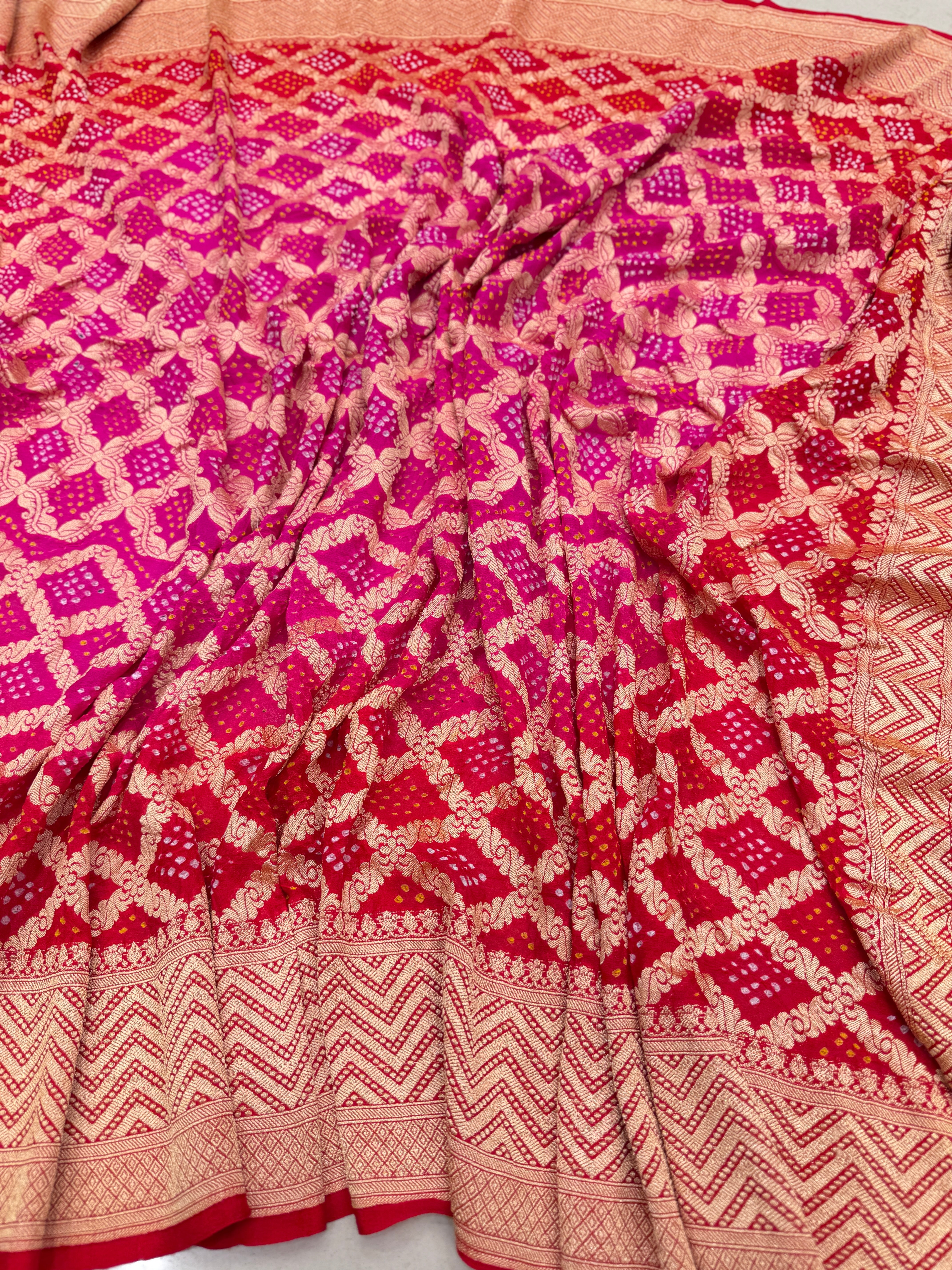 Shaded Red Rani Handloom Bandhej Dupatta