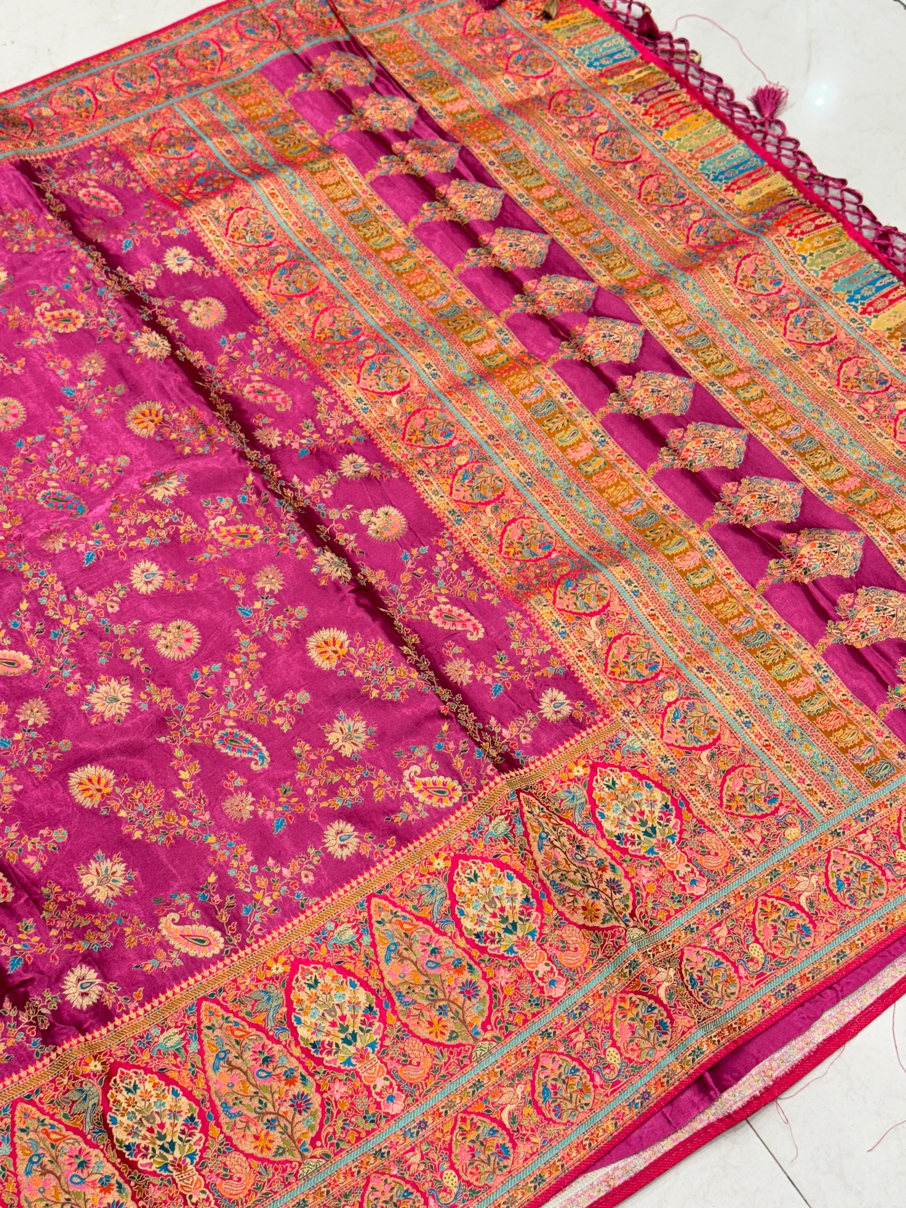 Rasberry Pink Banarasi Modal Rangkat Meenakari Jaal Big Border Saree
