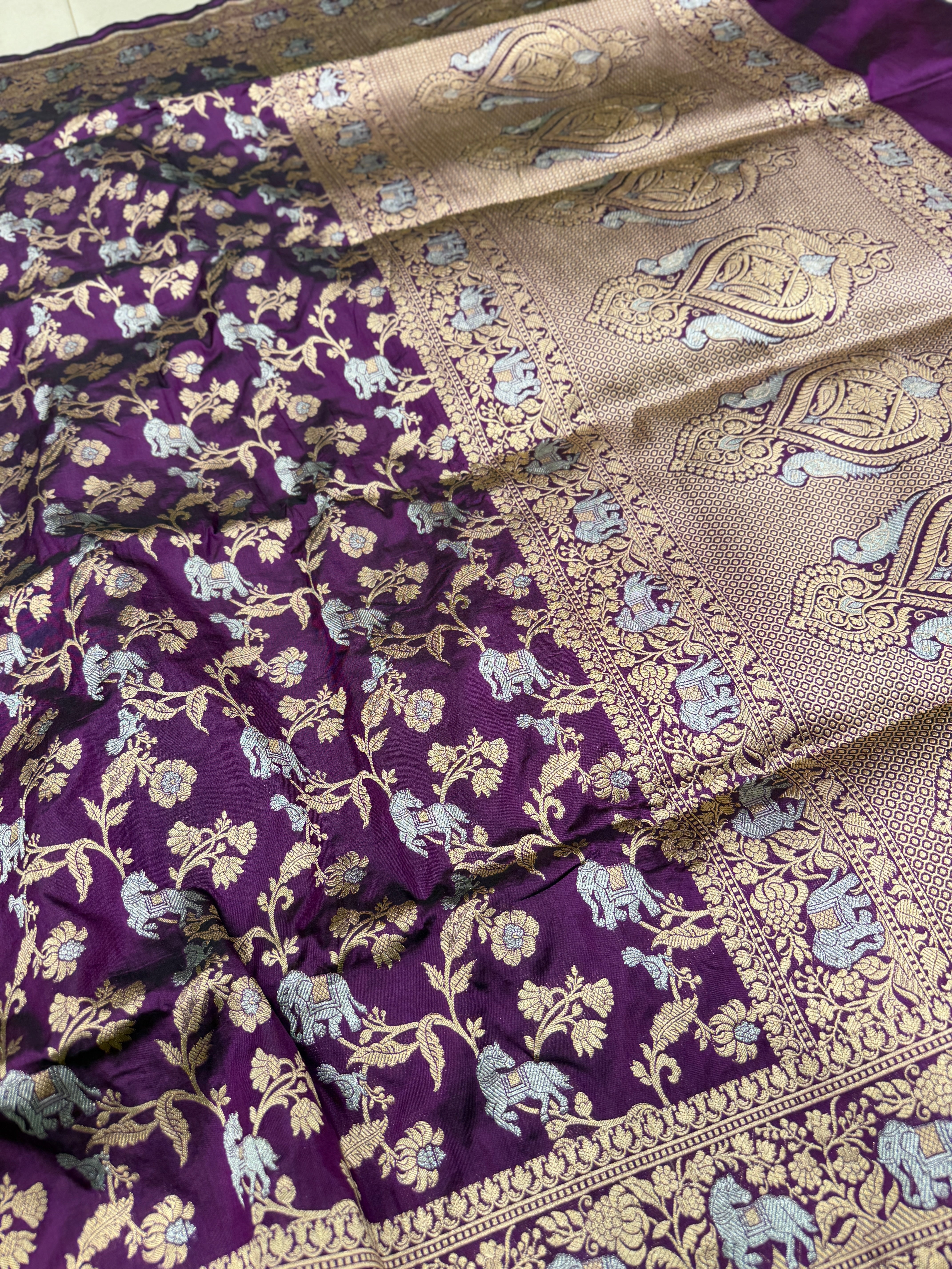 Violet Shikara Handloom Banarasi Katan Silk Saree