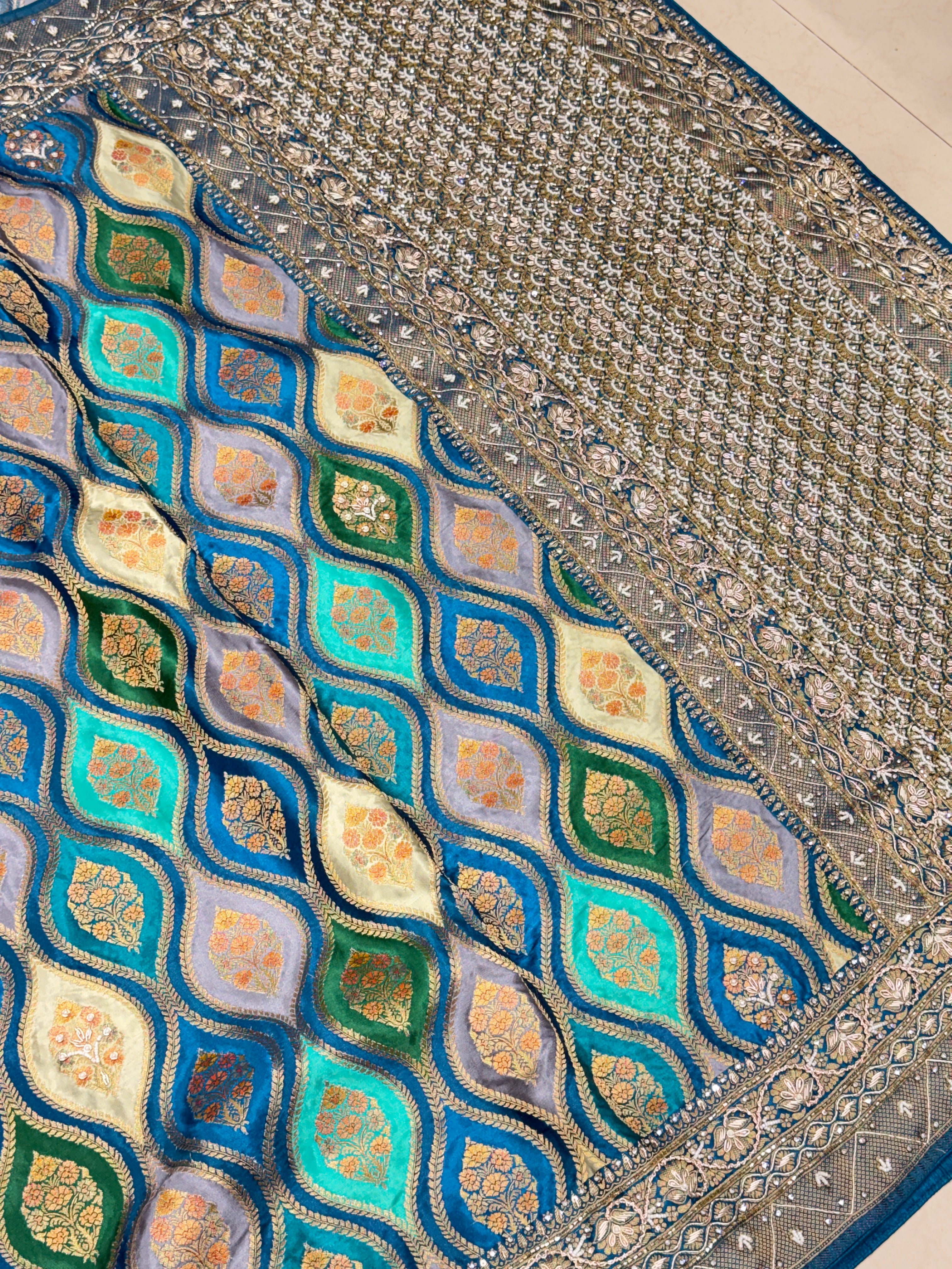 Rama Blue Banarasi Rangkat Modal Hand Embroidery