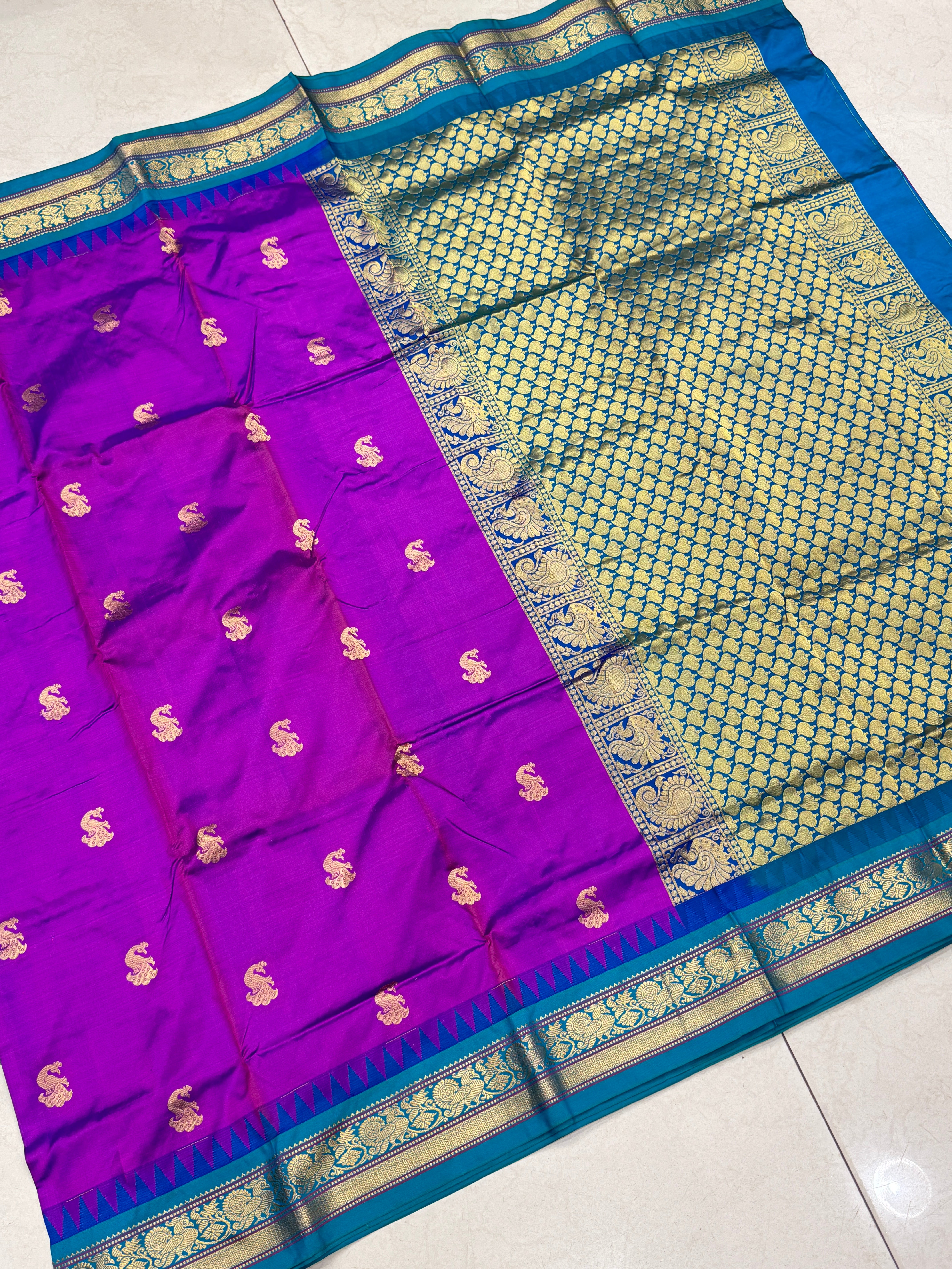 Violet Peacock Buttis Paithani Saree