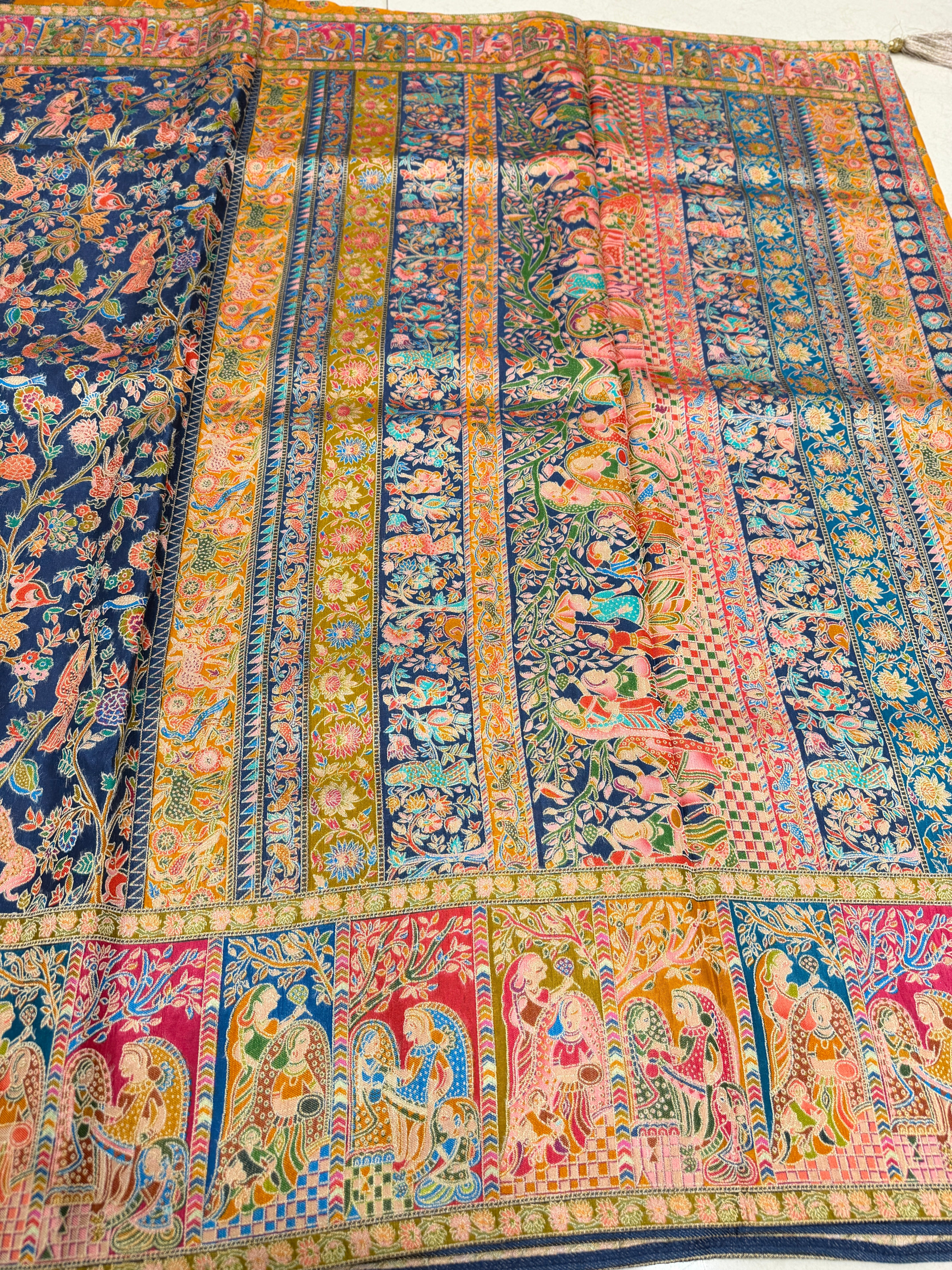 Blue Weaved Pashmina Style Multi Colour Saree