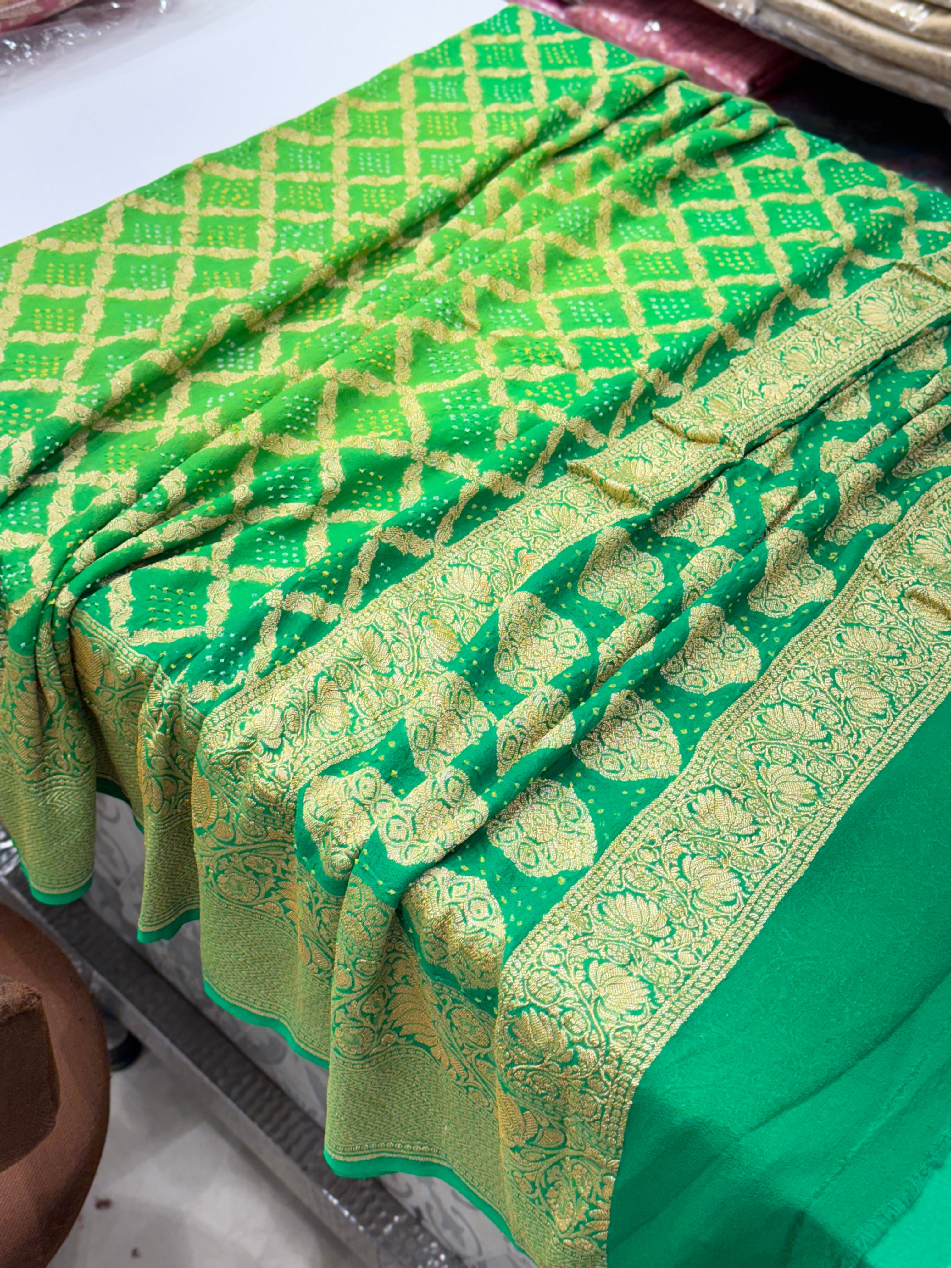 Shaded Green Handloom Bandhej Dupatta
