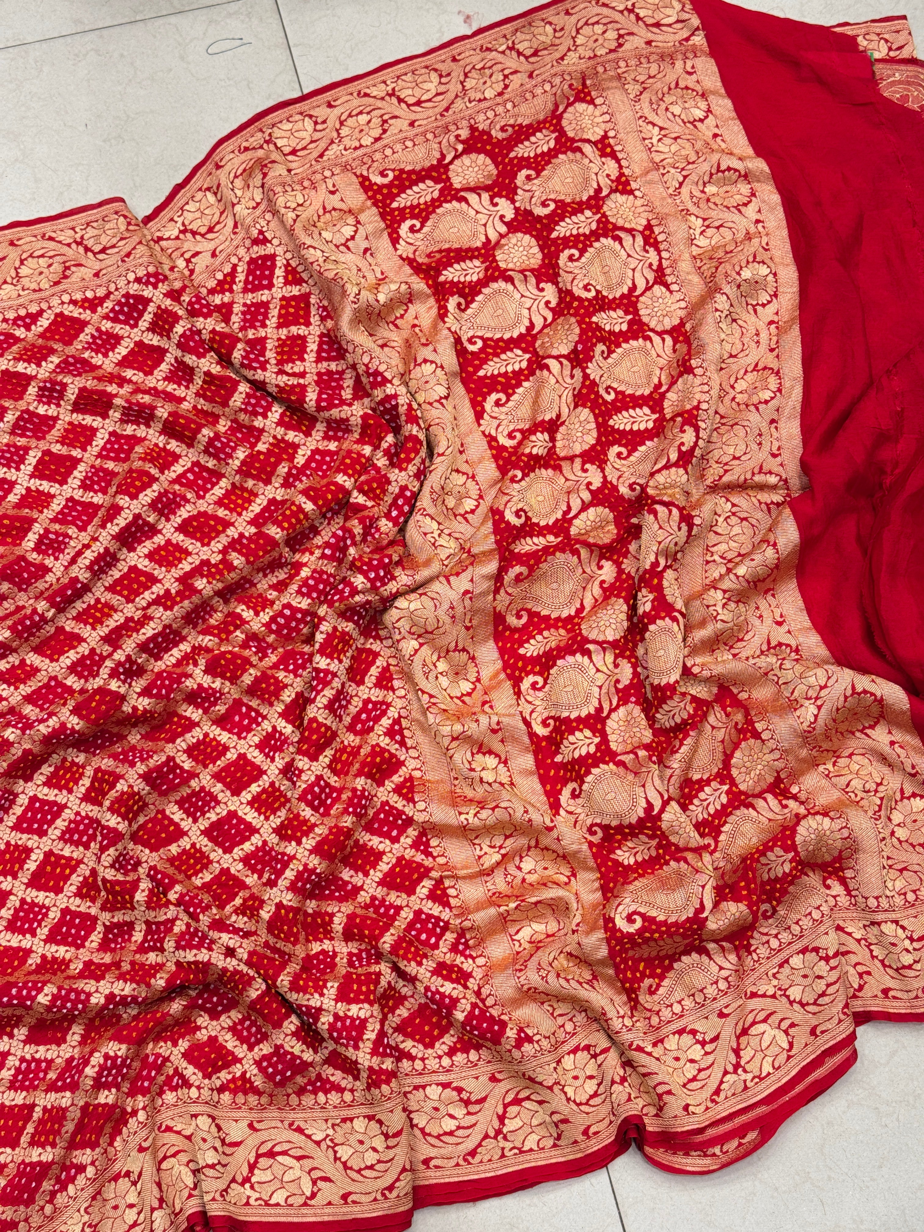 Red Bandhej Bandhini Saree