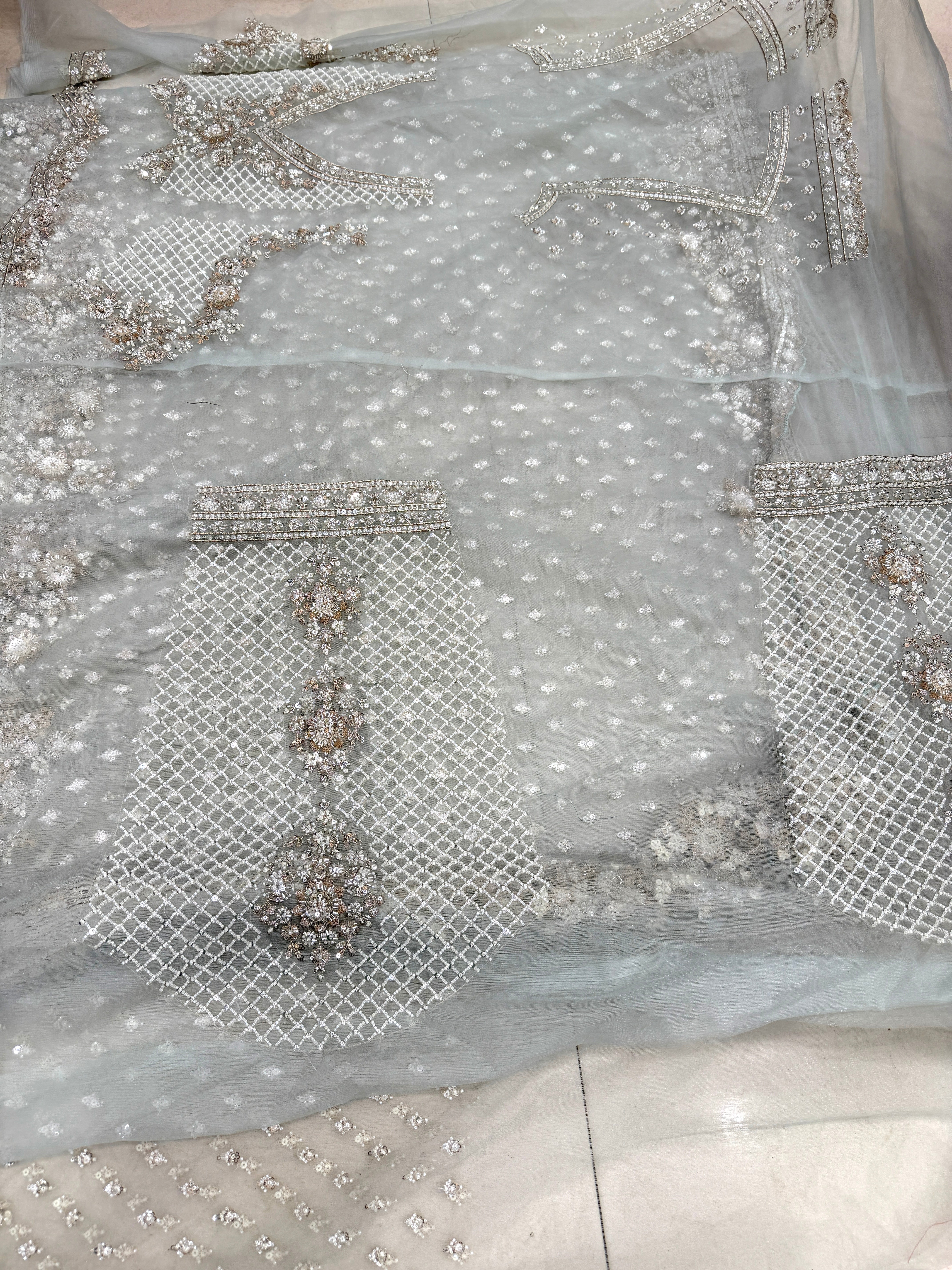 Light Blue Buttis Heavy Blouse Soft Net Embroidery Saree