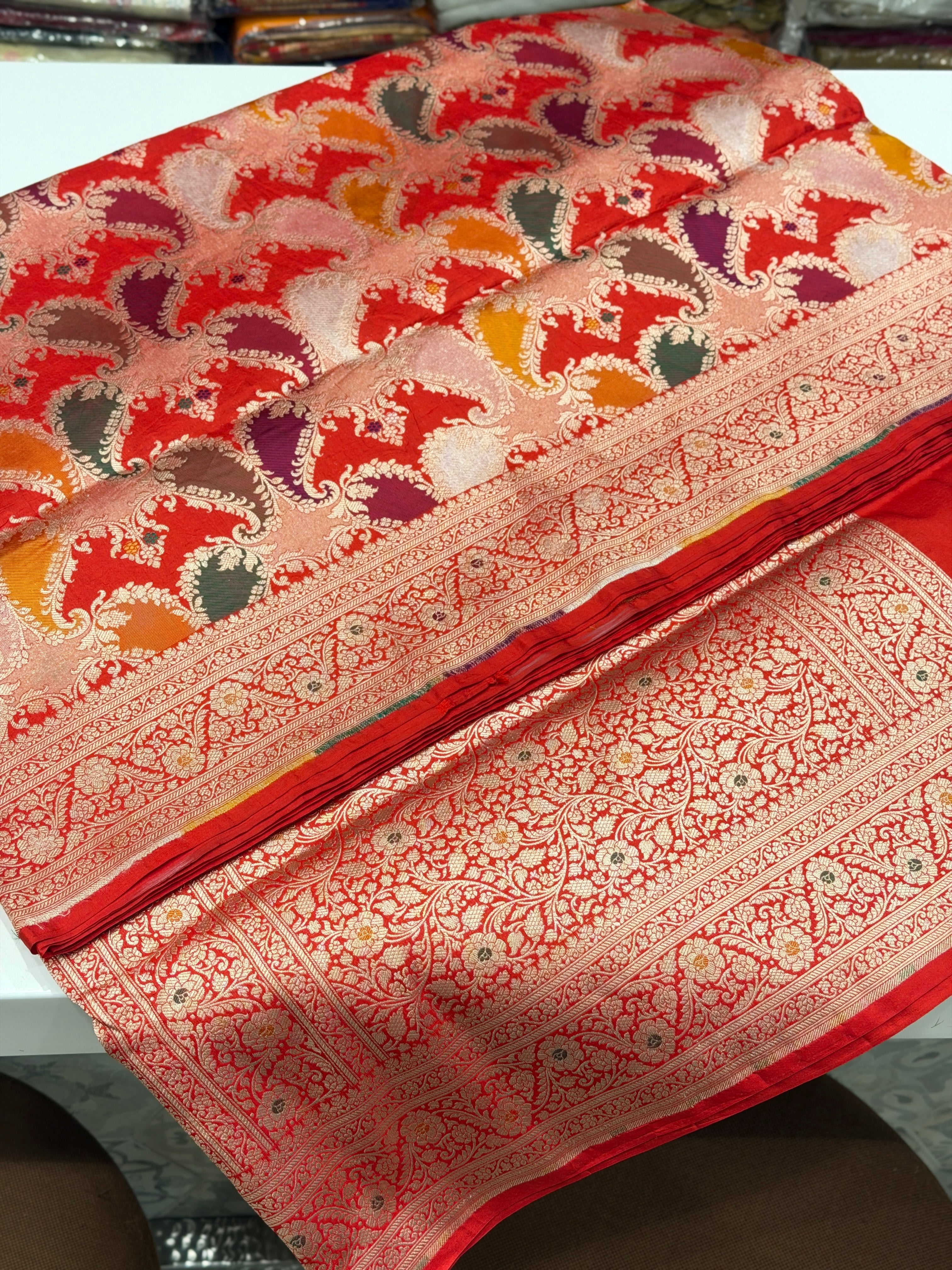 Red Rani Banarasi Rangkat Handloom Katan Silk Saree