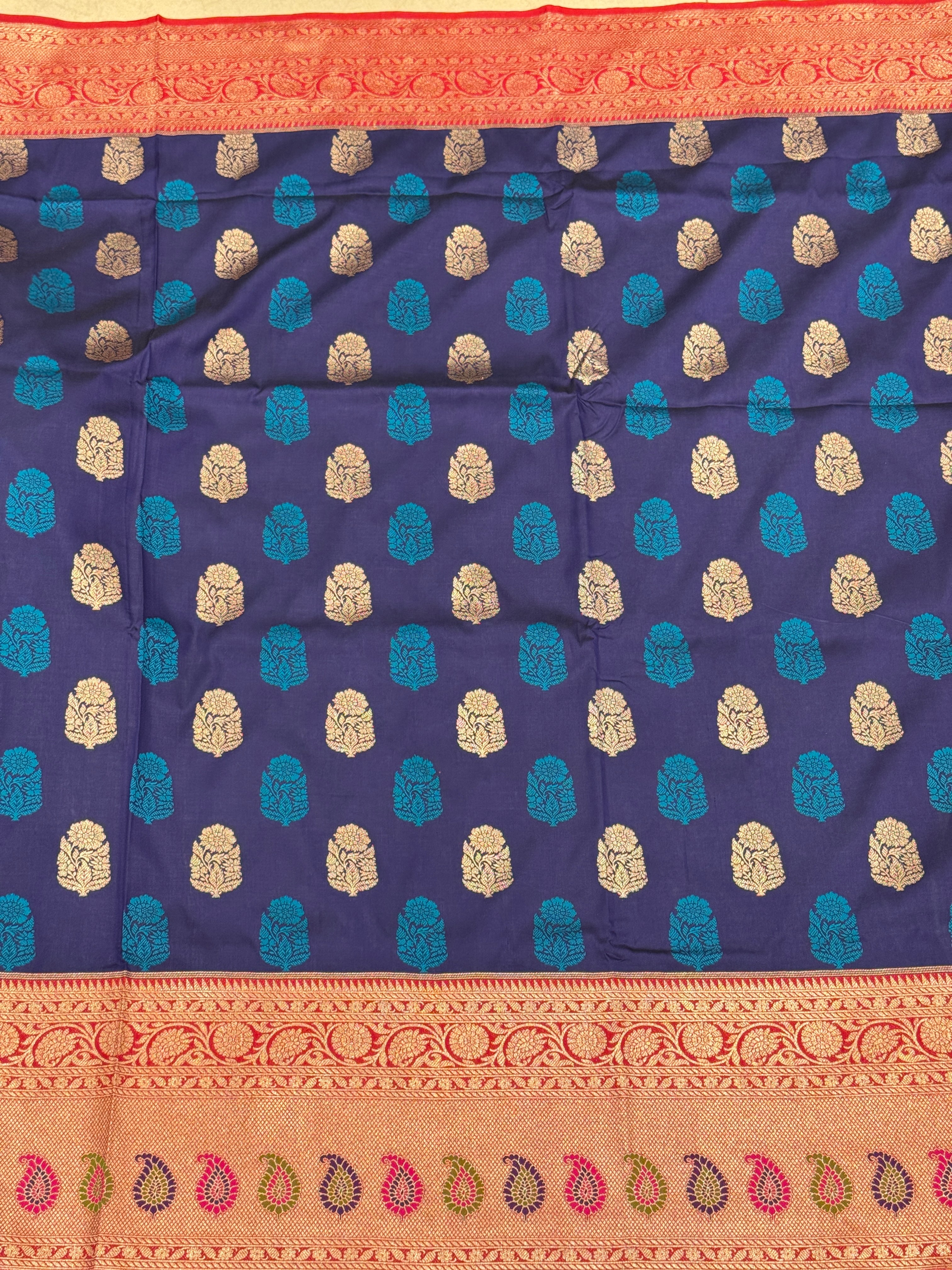 Blue Sunflower Butta Banarasi Silk Saree