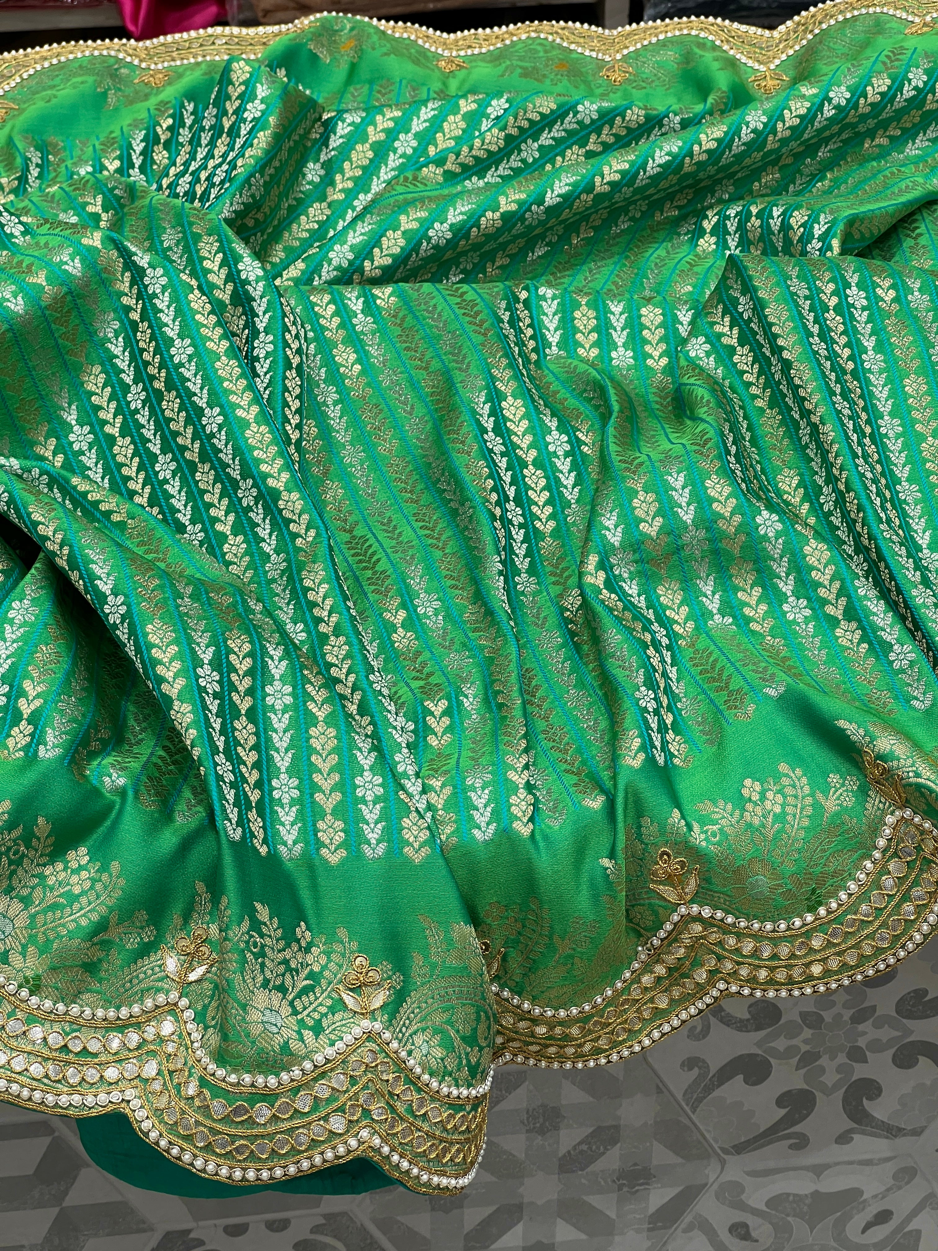 Green Banarasi Weave Gotapatti Saree