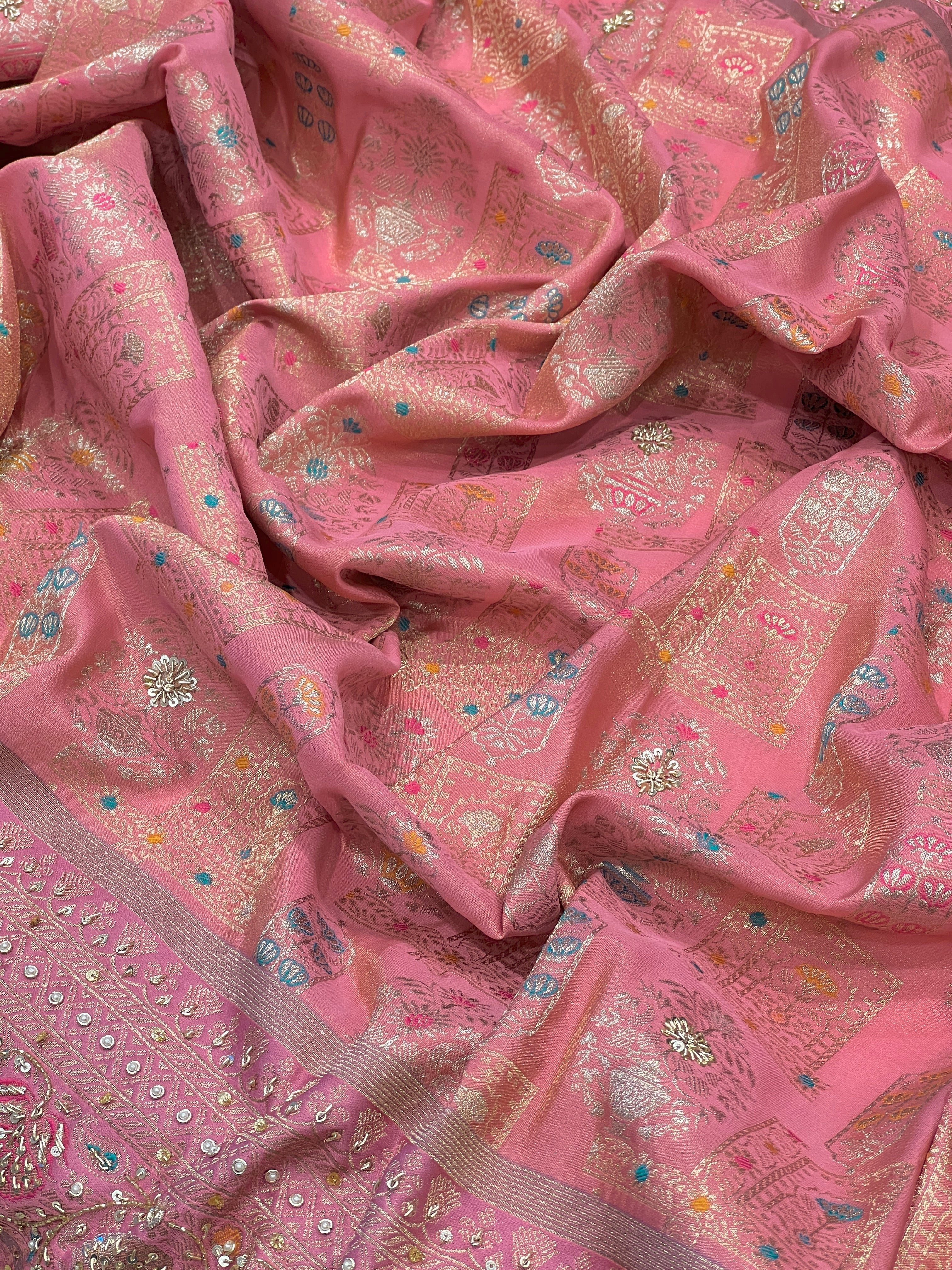 Pink Banarasi Tissue Zardosi Embroidery Saree