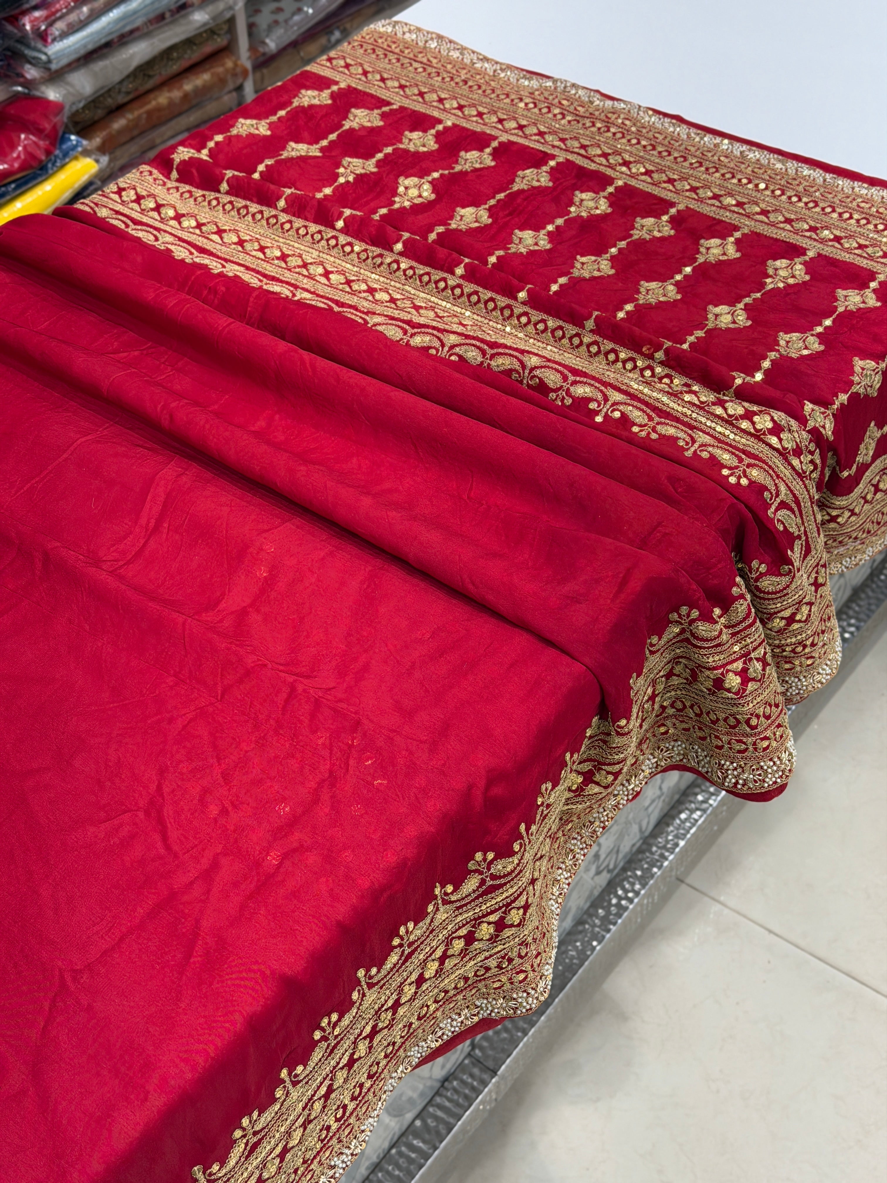 Red Pure Silk Sabyasachi Inspired Marodi Sequin Jaal Pallu Saree
