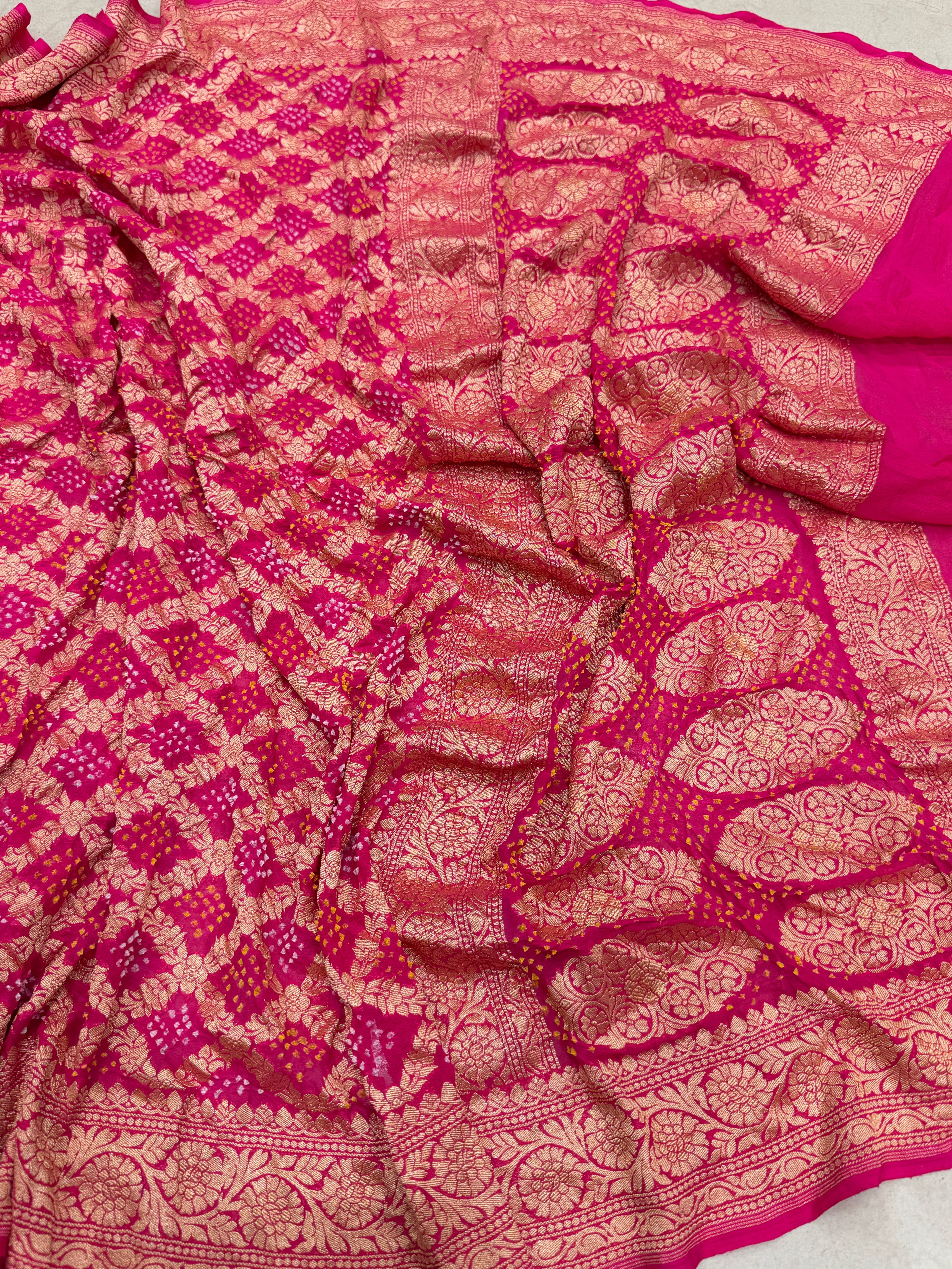 Rani Pink Bandhej Bandhini Saree