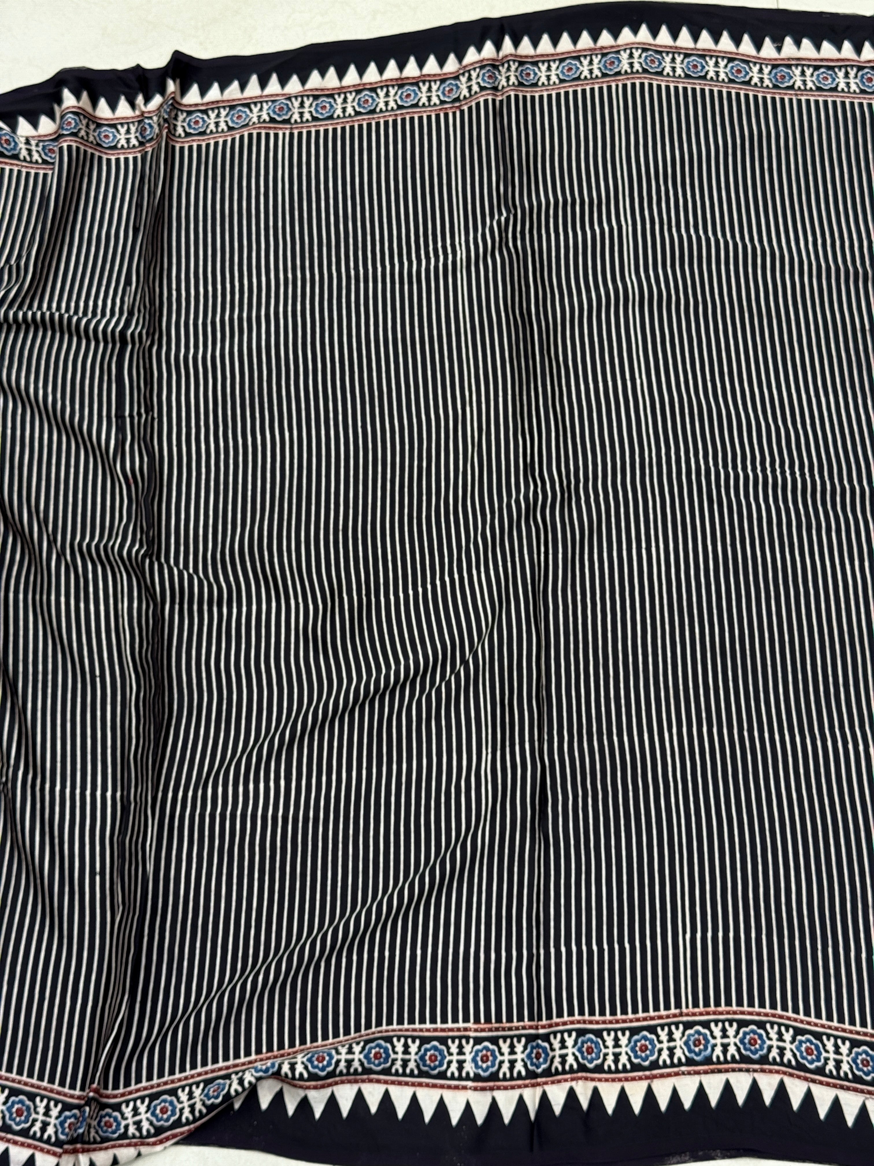 Black Contemporary Box Pallu Ajrakh Block Print Hand Pure Gajji Silk Saree