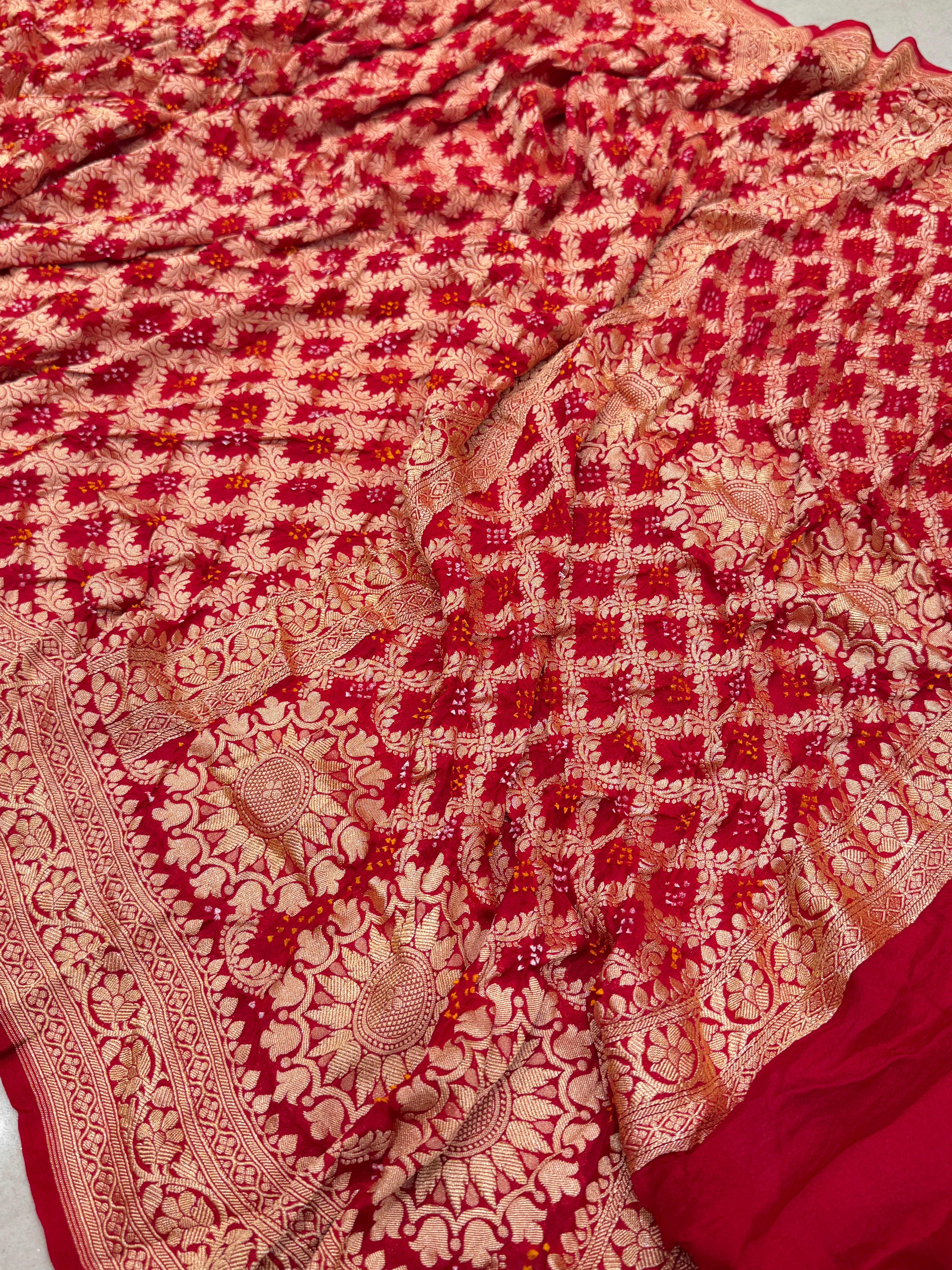 Red Bandhej Bandhini Saree