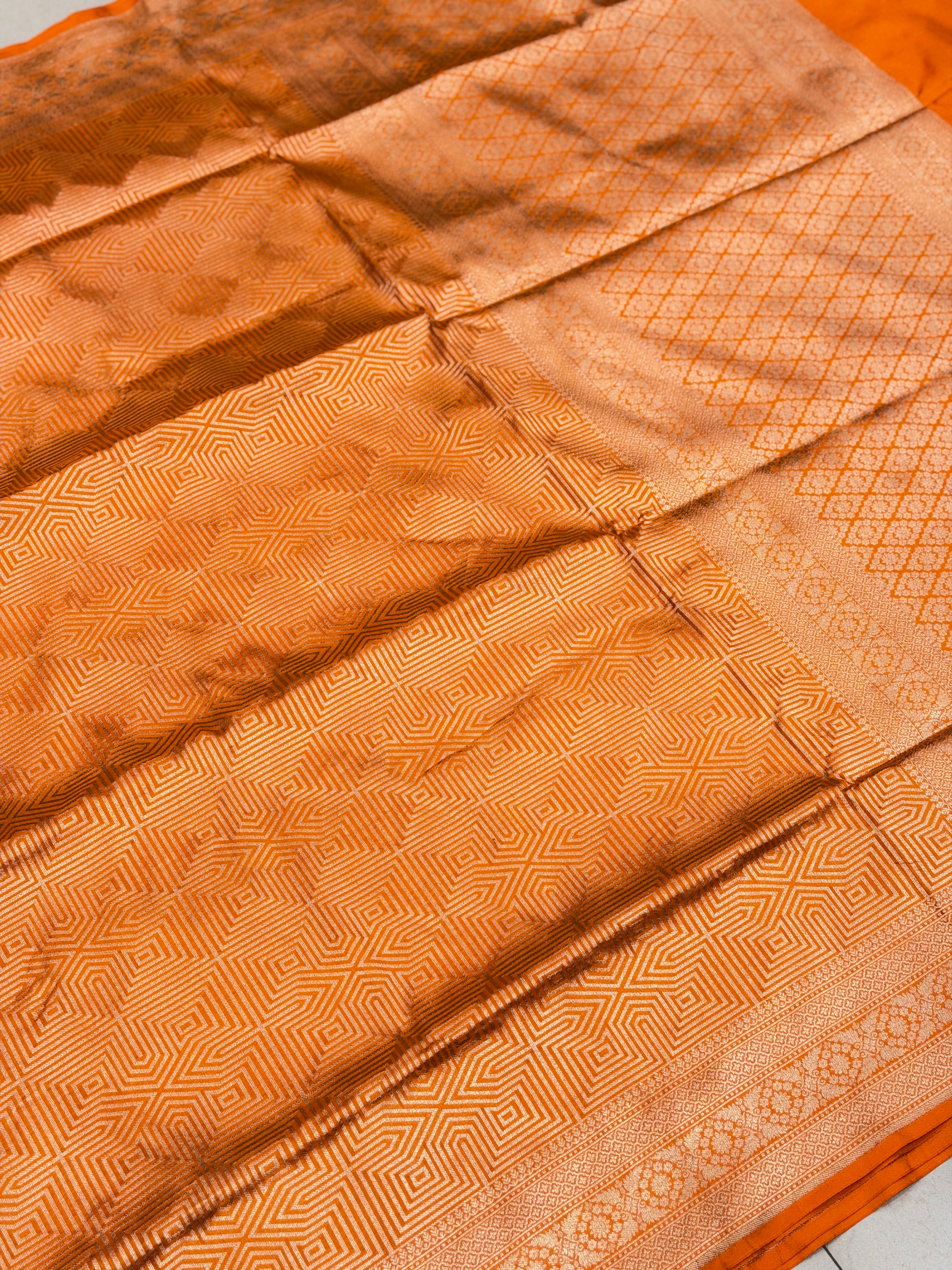 Rust Orange Handloom Banarasi Katan Silk Brocade Contemporary Saree