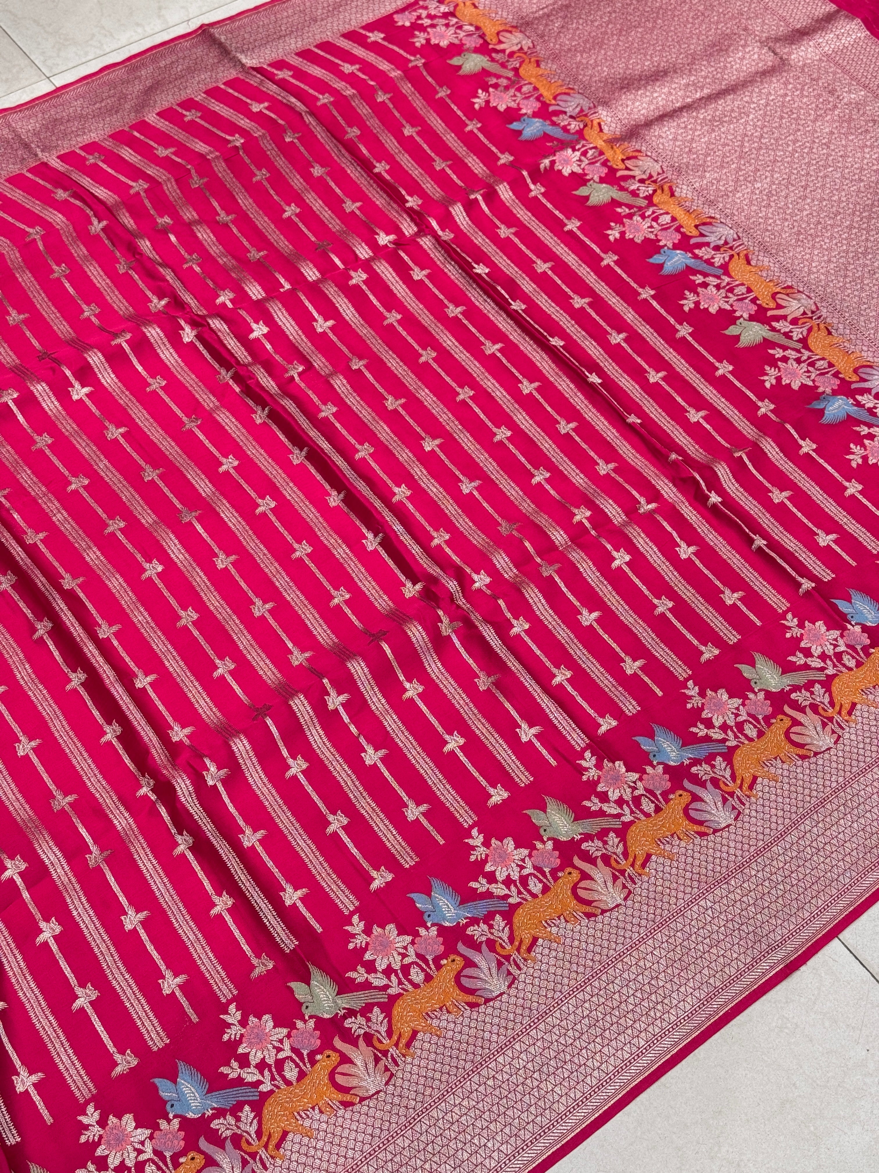 Rani Satin Silk Fauna Border Saree