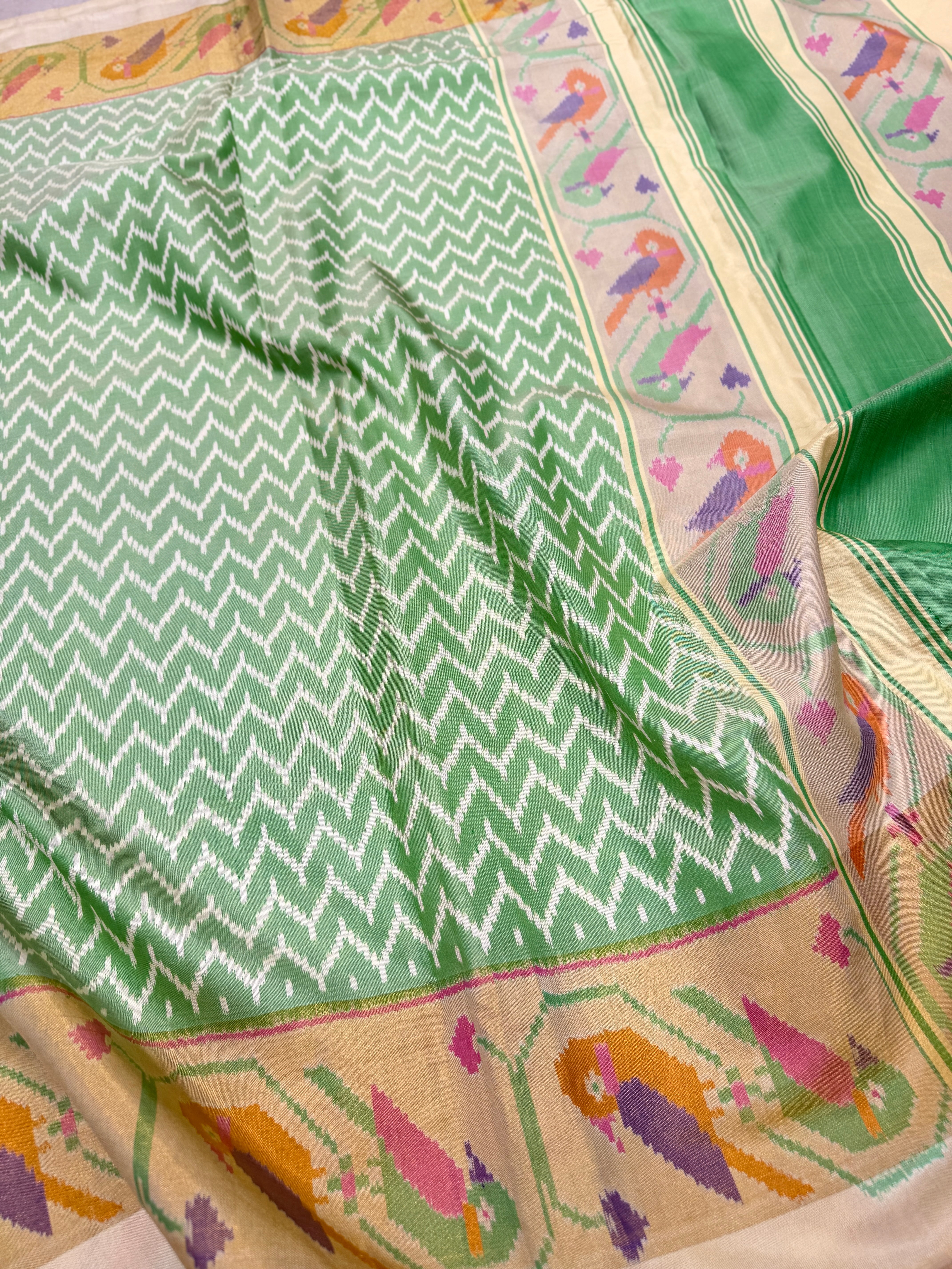 Pastel Green Contemporary Patan Patola Handloom Saree