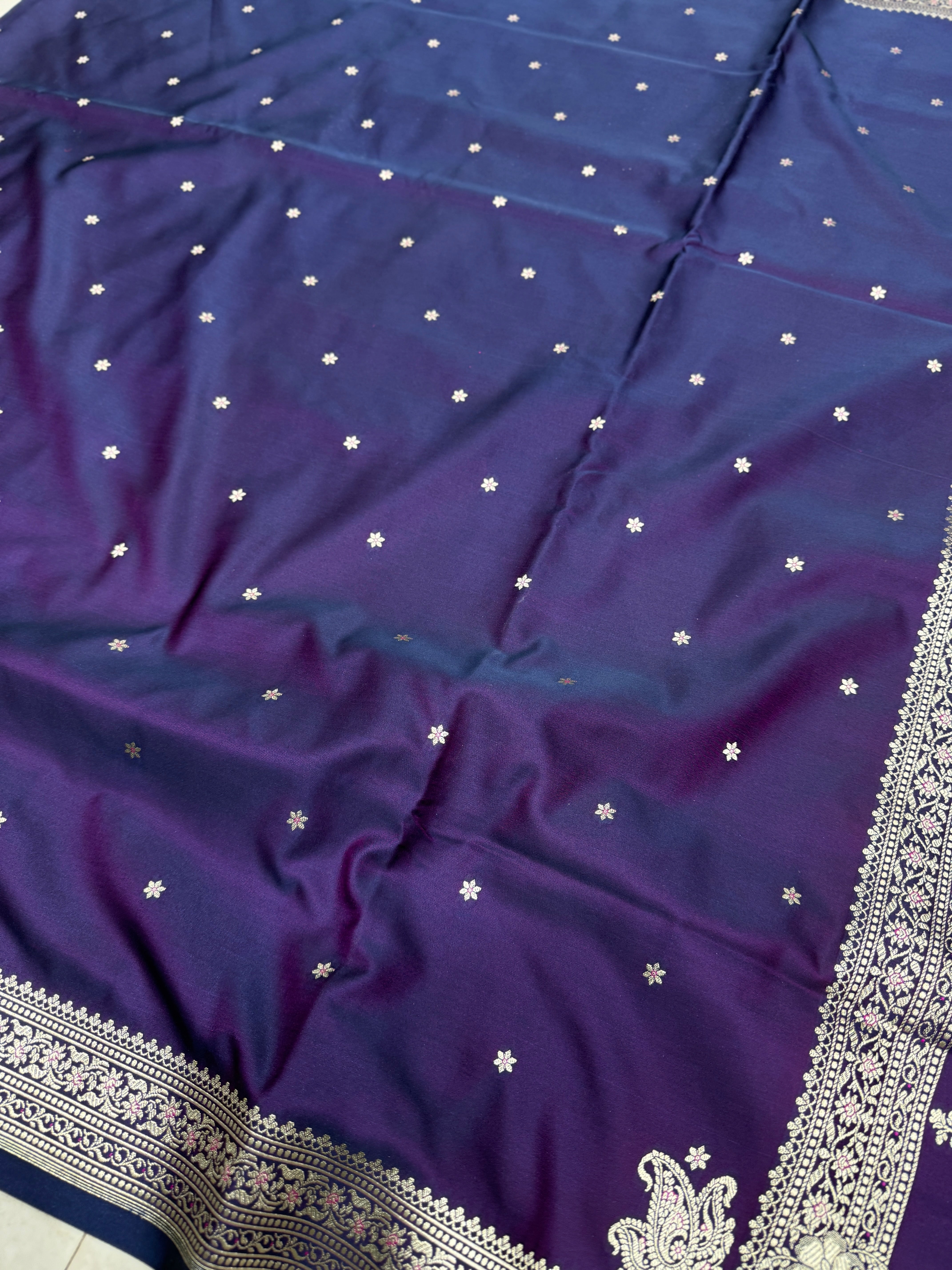 Violet Banarasi Silk Star Butti Saree