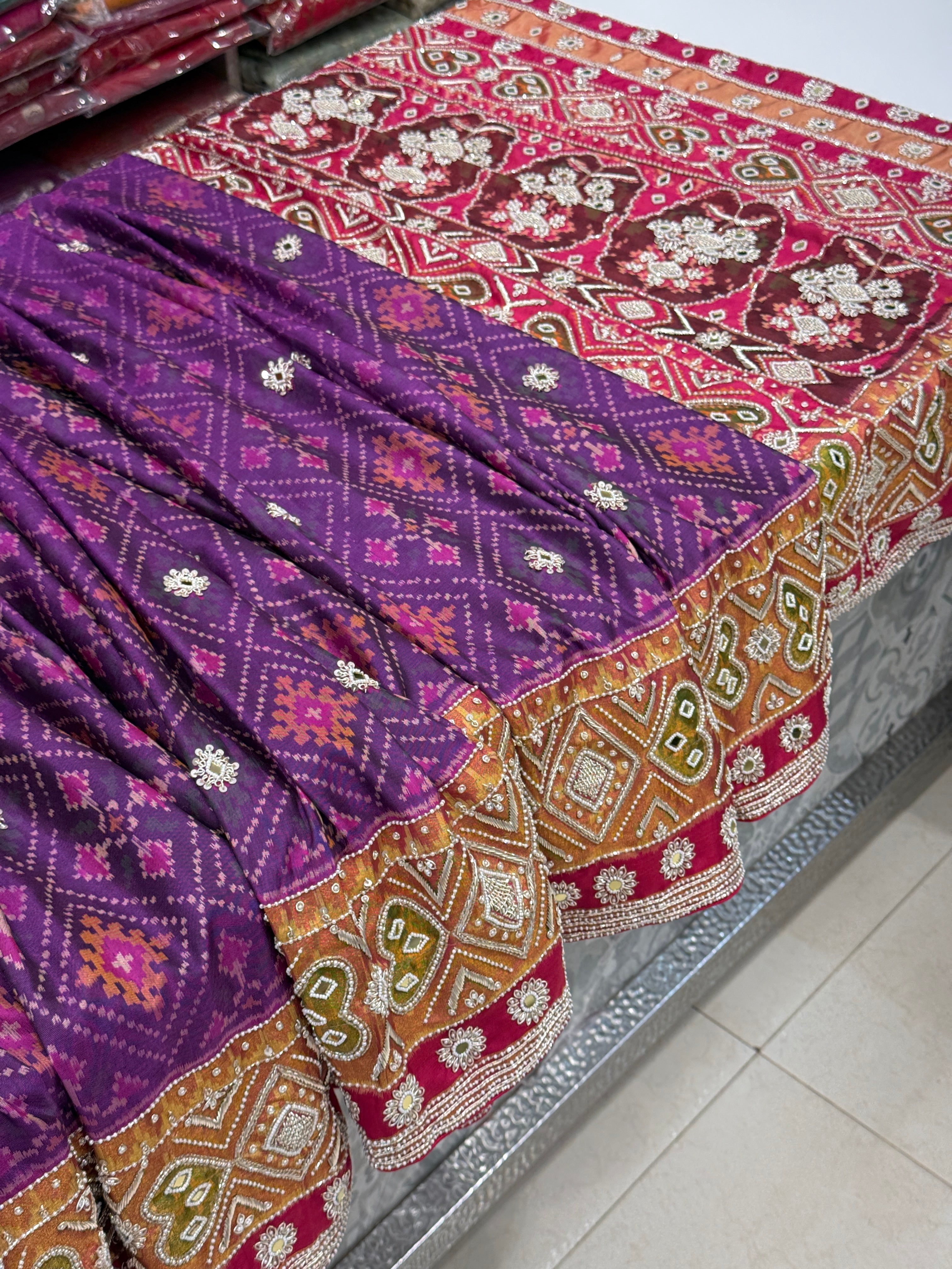 Violet Handloom Patola with Zardozi Moti Embroidery