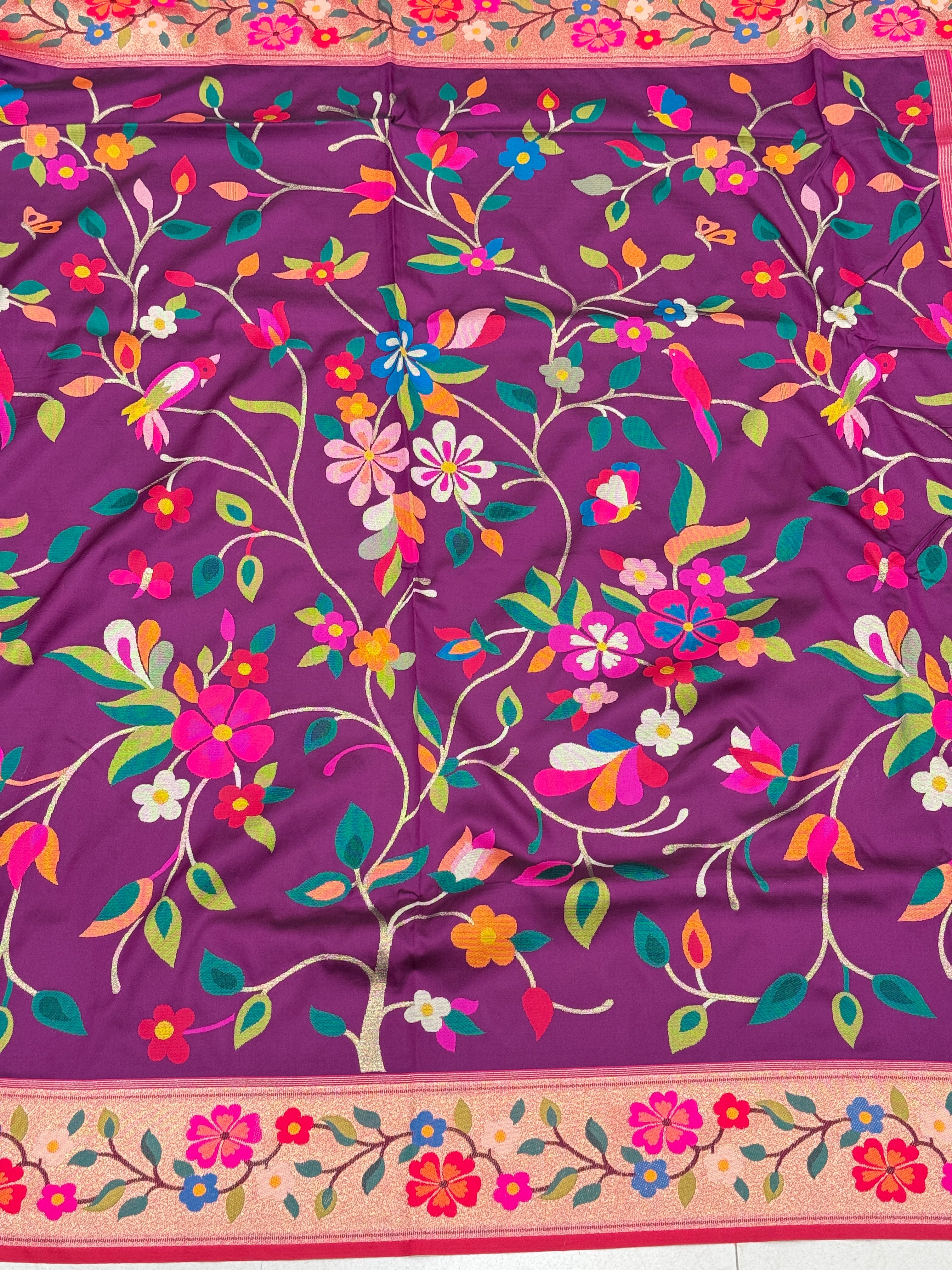 Violet Banarasi Silk Paithani Saree