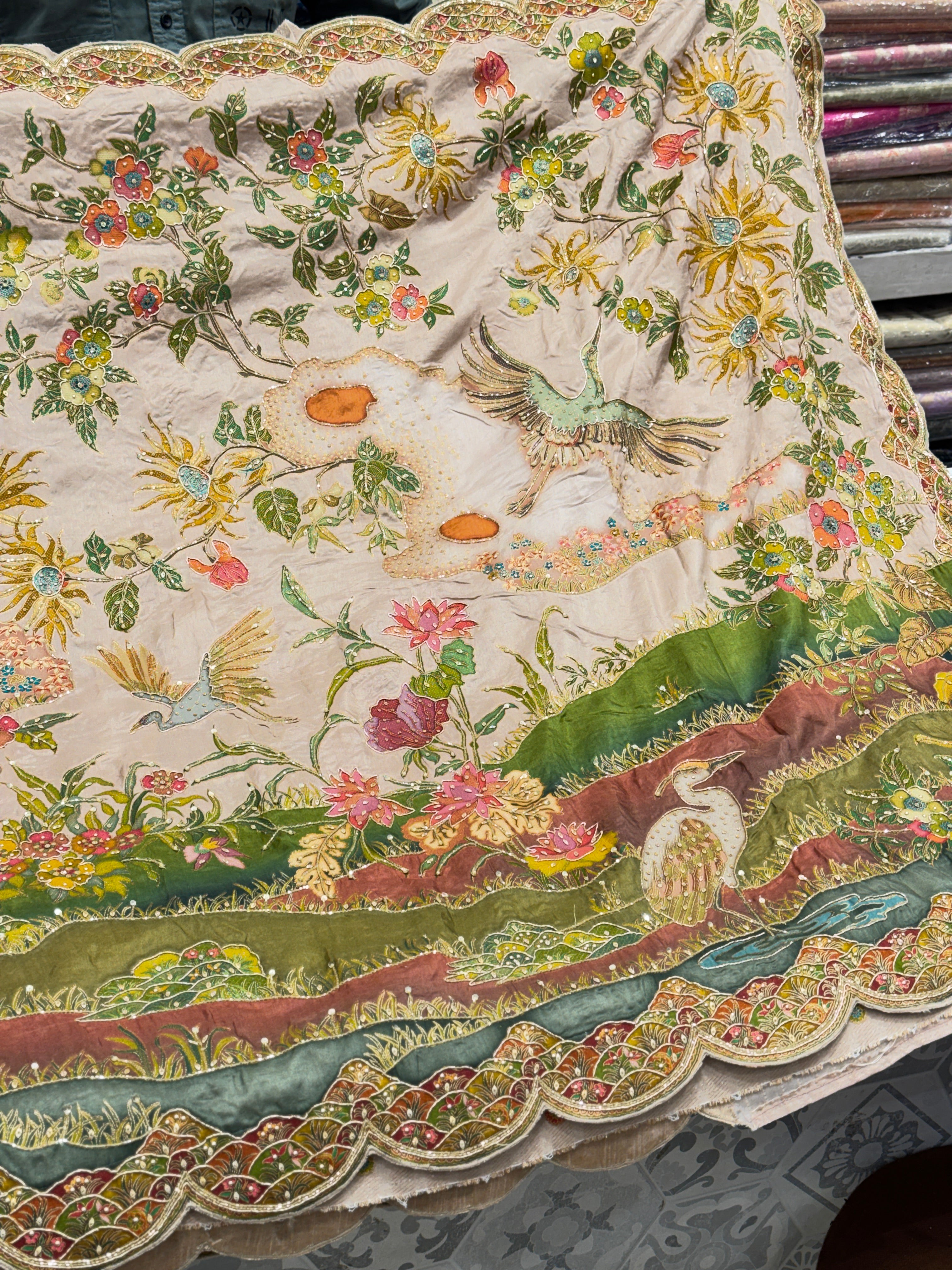 Nude Beige Landscape Hand Embroidery Saree