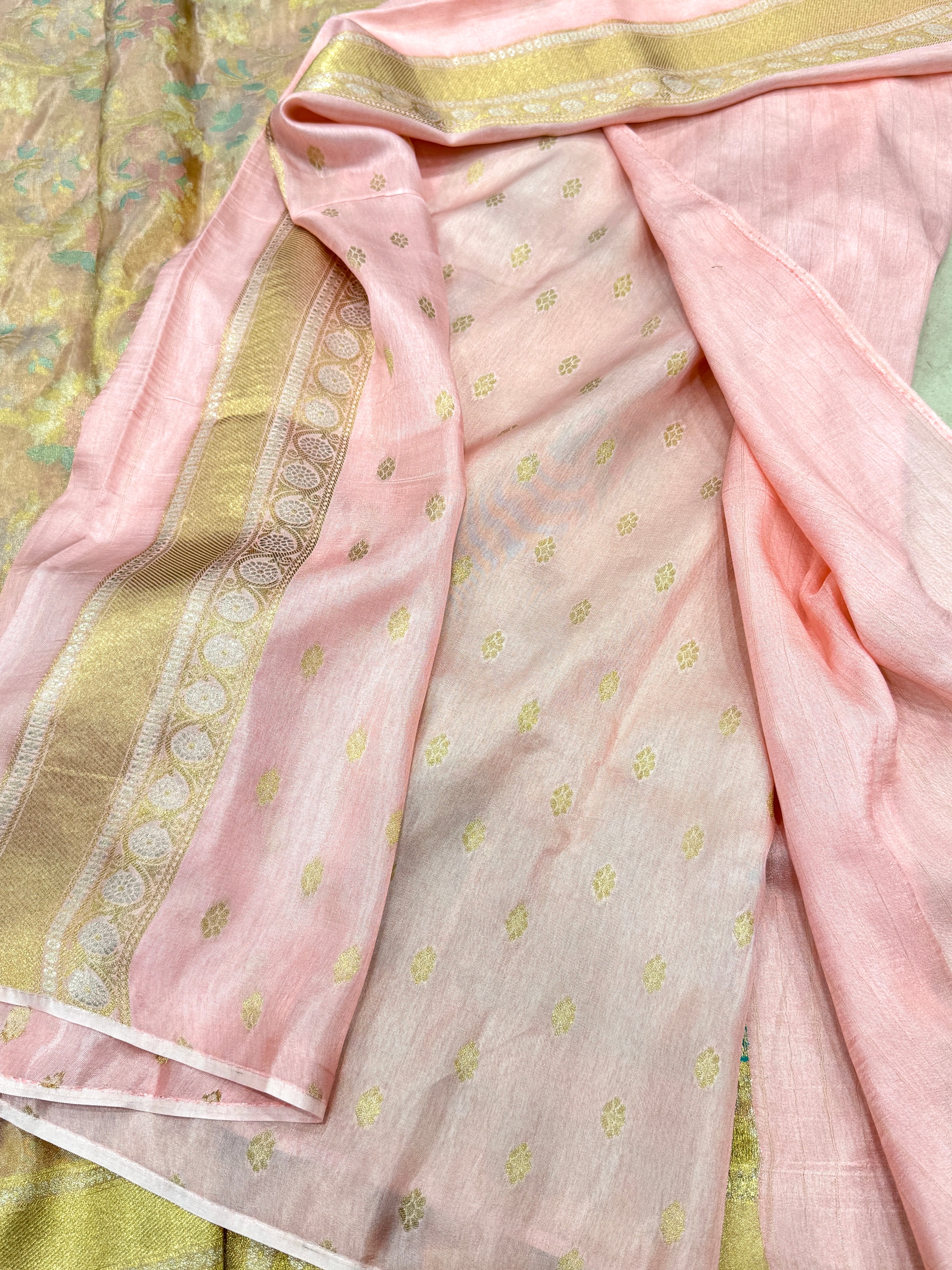 Light Pink Meenakari Munga Tissue Banarasi Saree