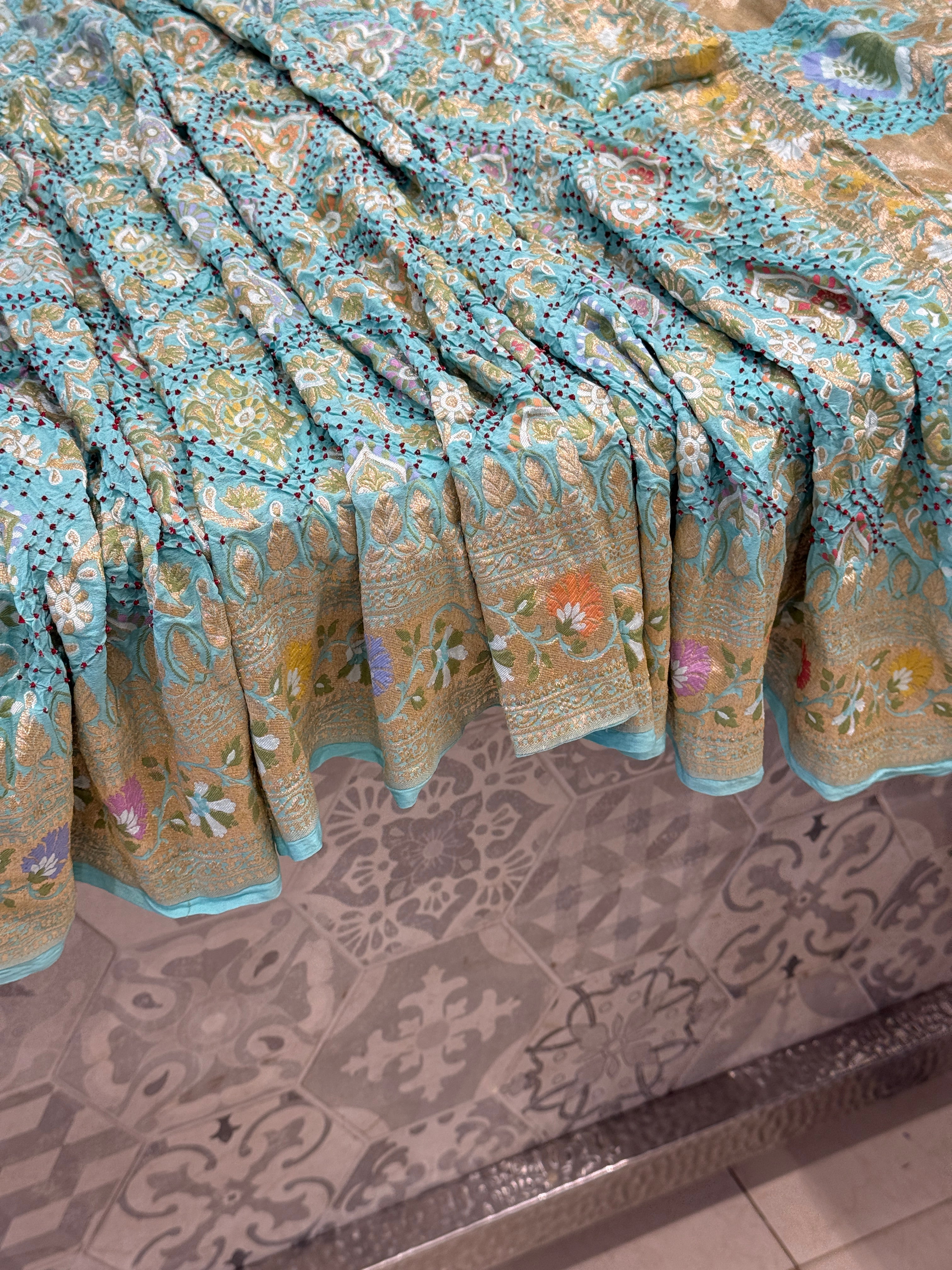 Pastel Turquoise Meenakari Handloom Bandhej Georgette Dupatta